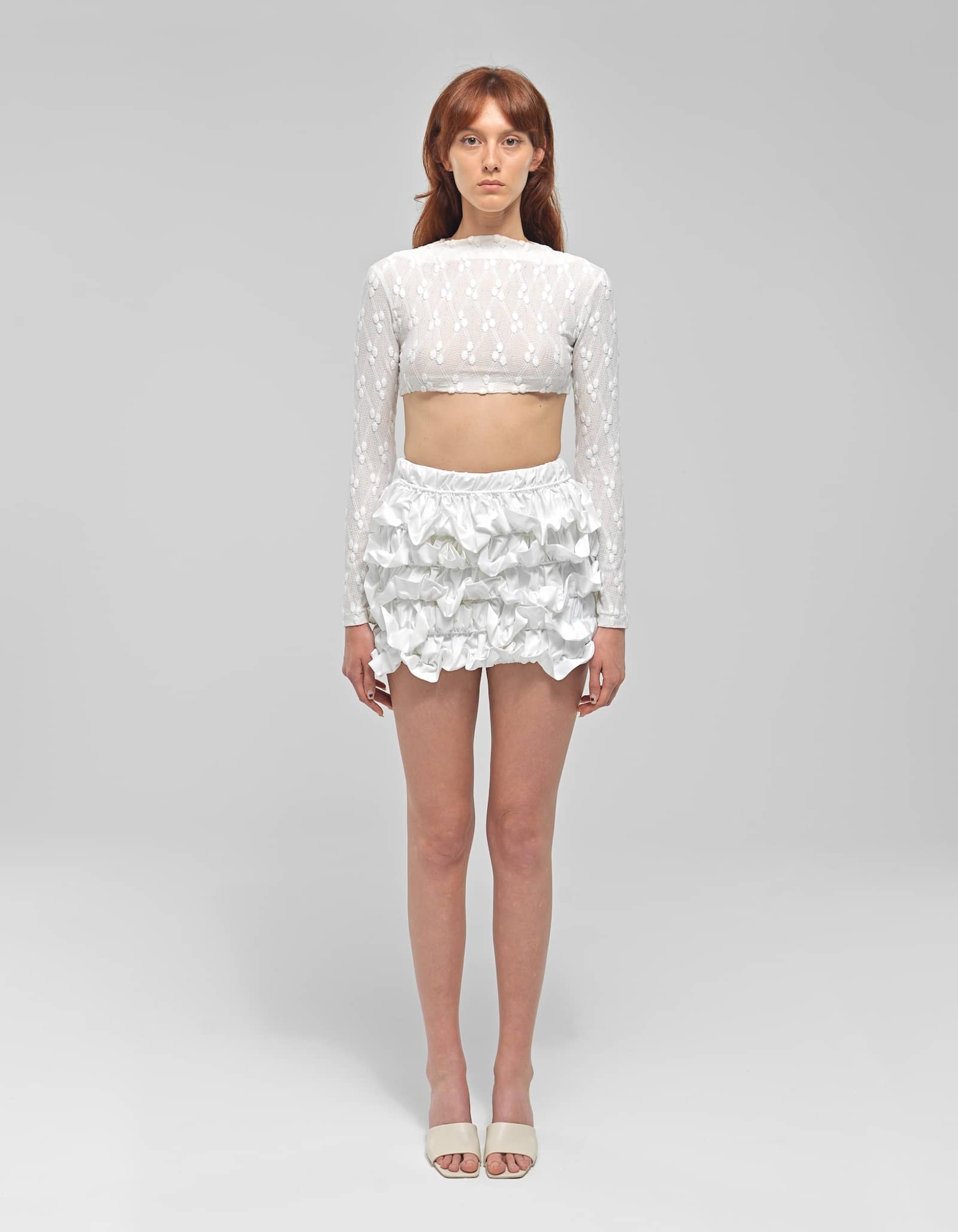 YETTA White Knit Long Sleeve Crop Top made by MAET