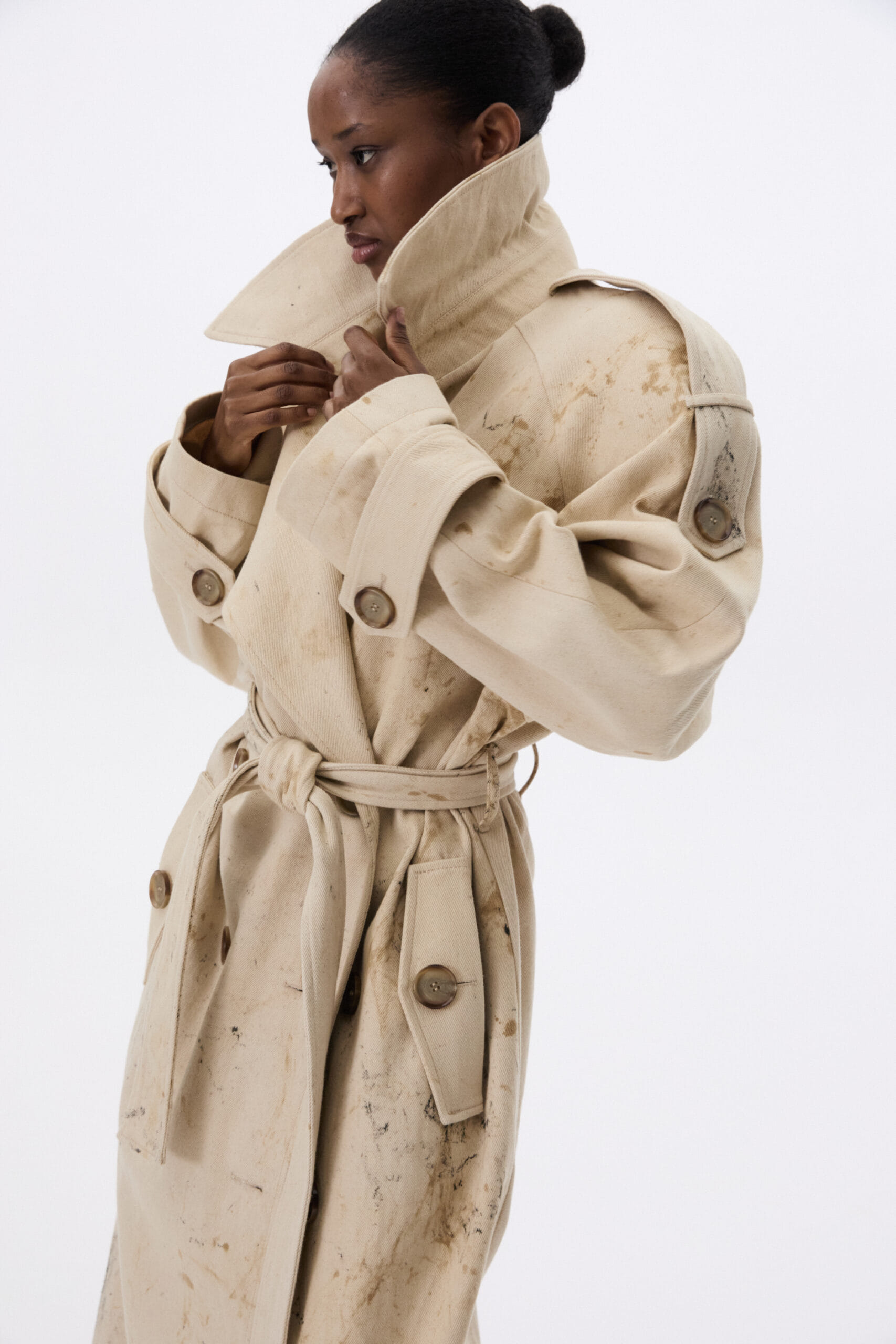 Denim Coat With Irregular Discoloration made by YAVORSKA