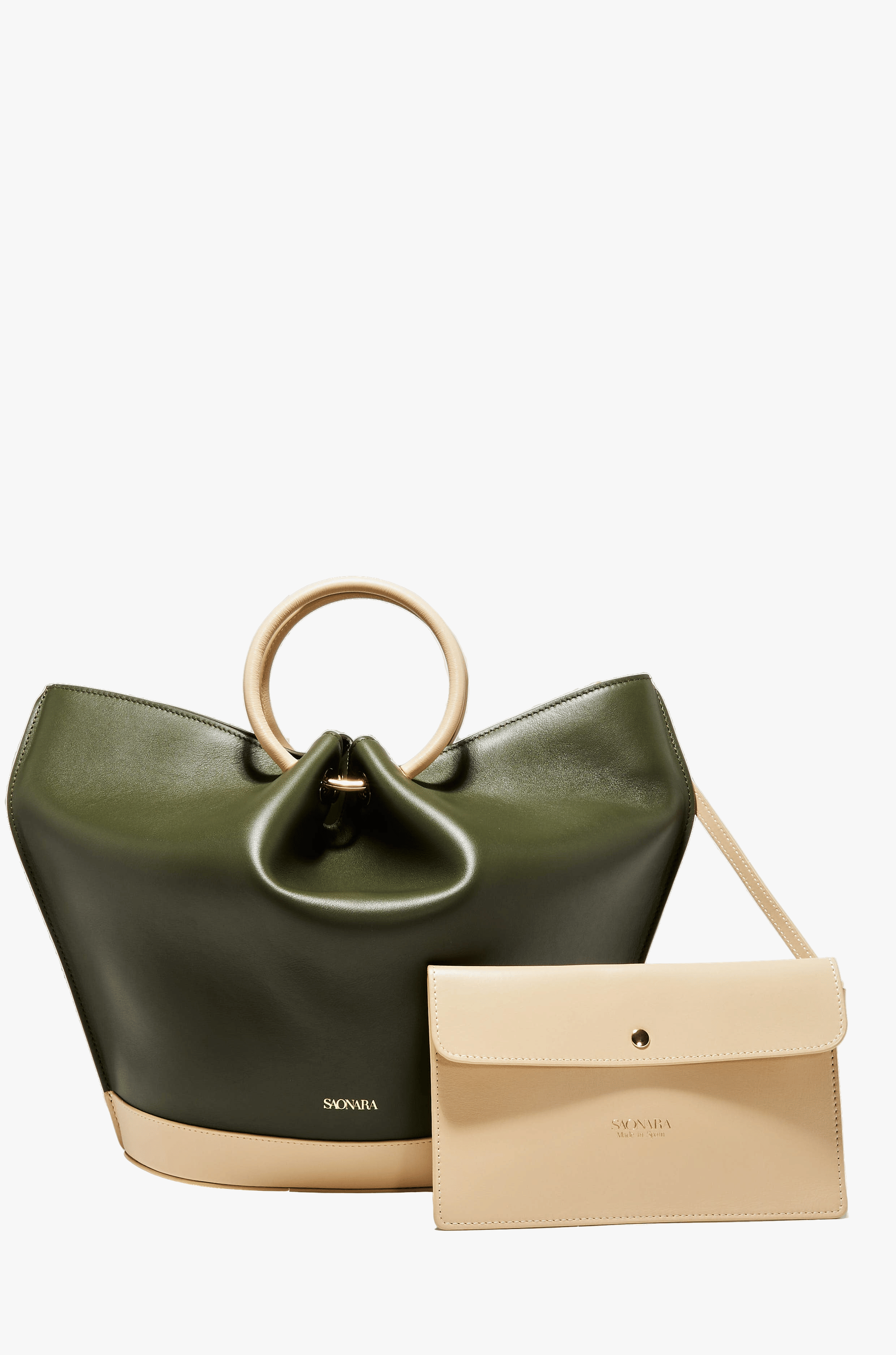 SAONARA BAG ARMY GREEN / CREAM LEATHER made by Saonara