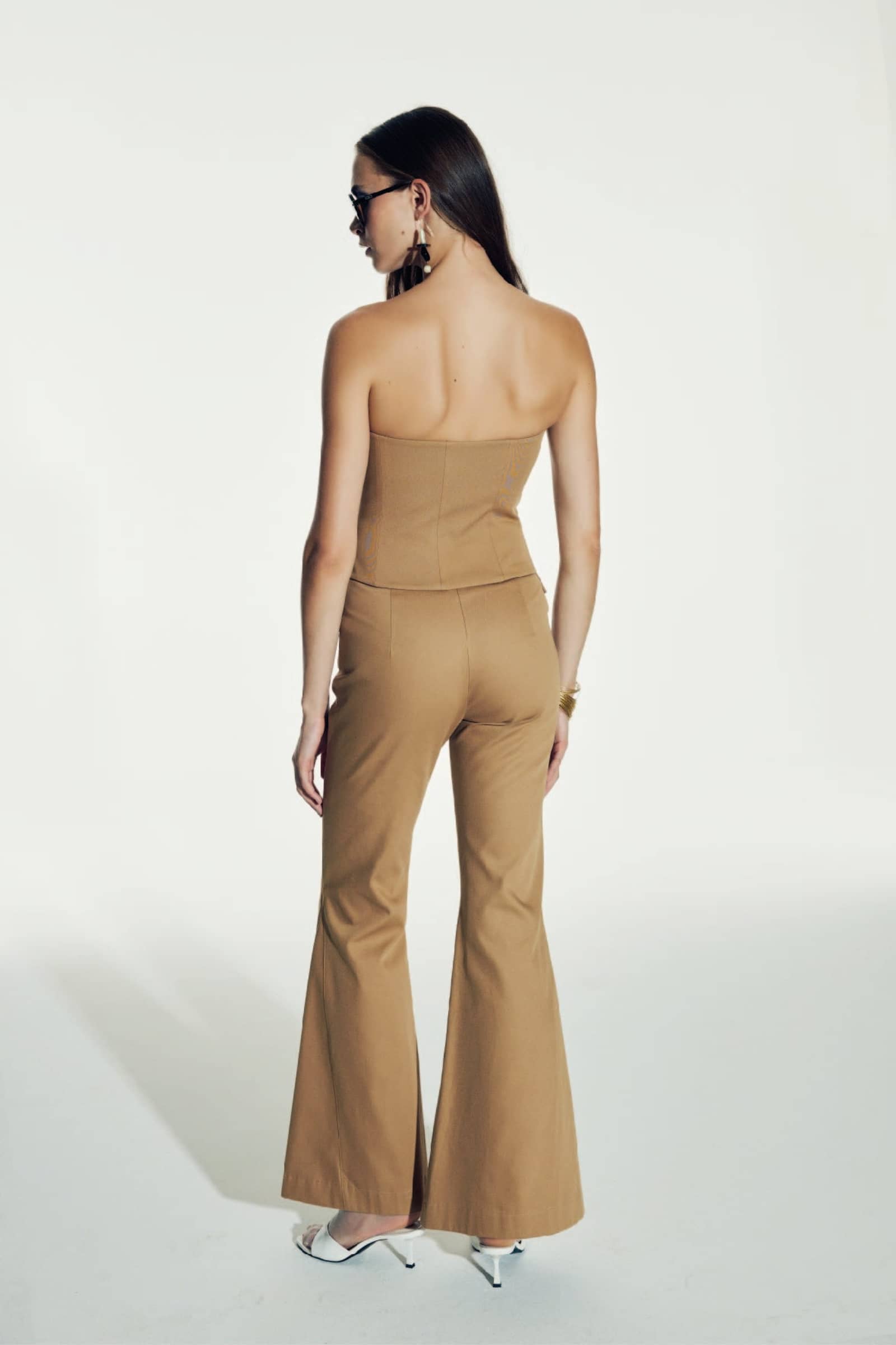 Avrell Cotton Flared Trousers in Golden Straw made by Nazli Ceren
