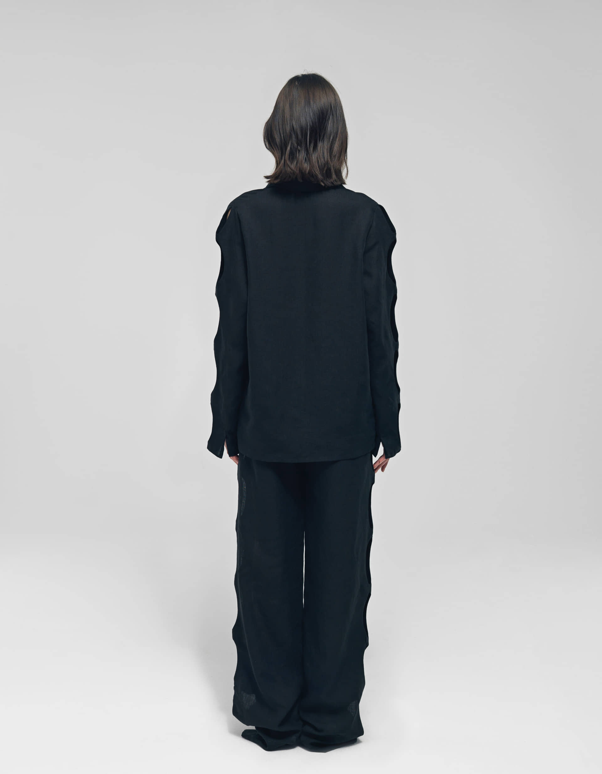 NEREUS Black Cut-Out Linen Pants made by MAET