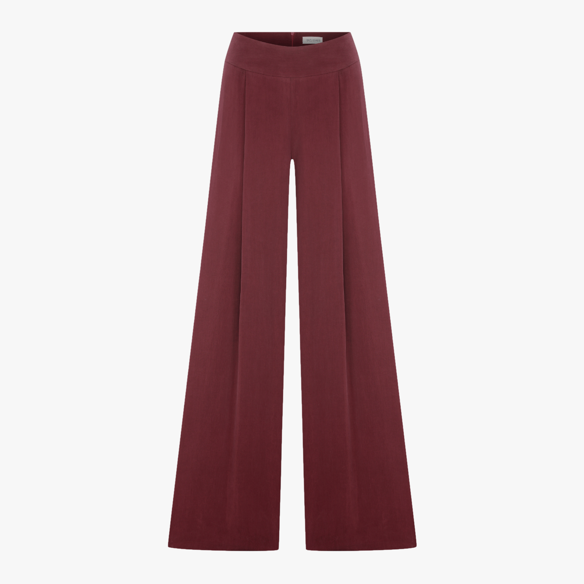 Mui Wide-Leg Trousers in Red Plum in Red made by Nazli Ceren