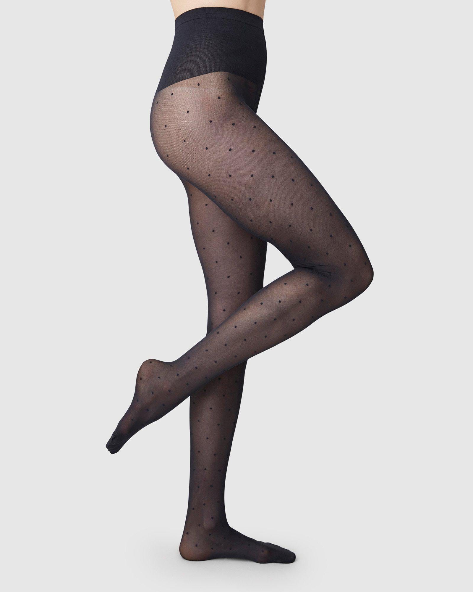 Doris Dots Tights in Black made by Swedish Stockings