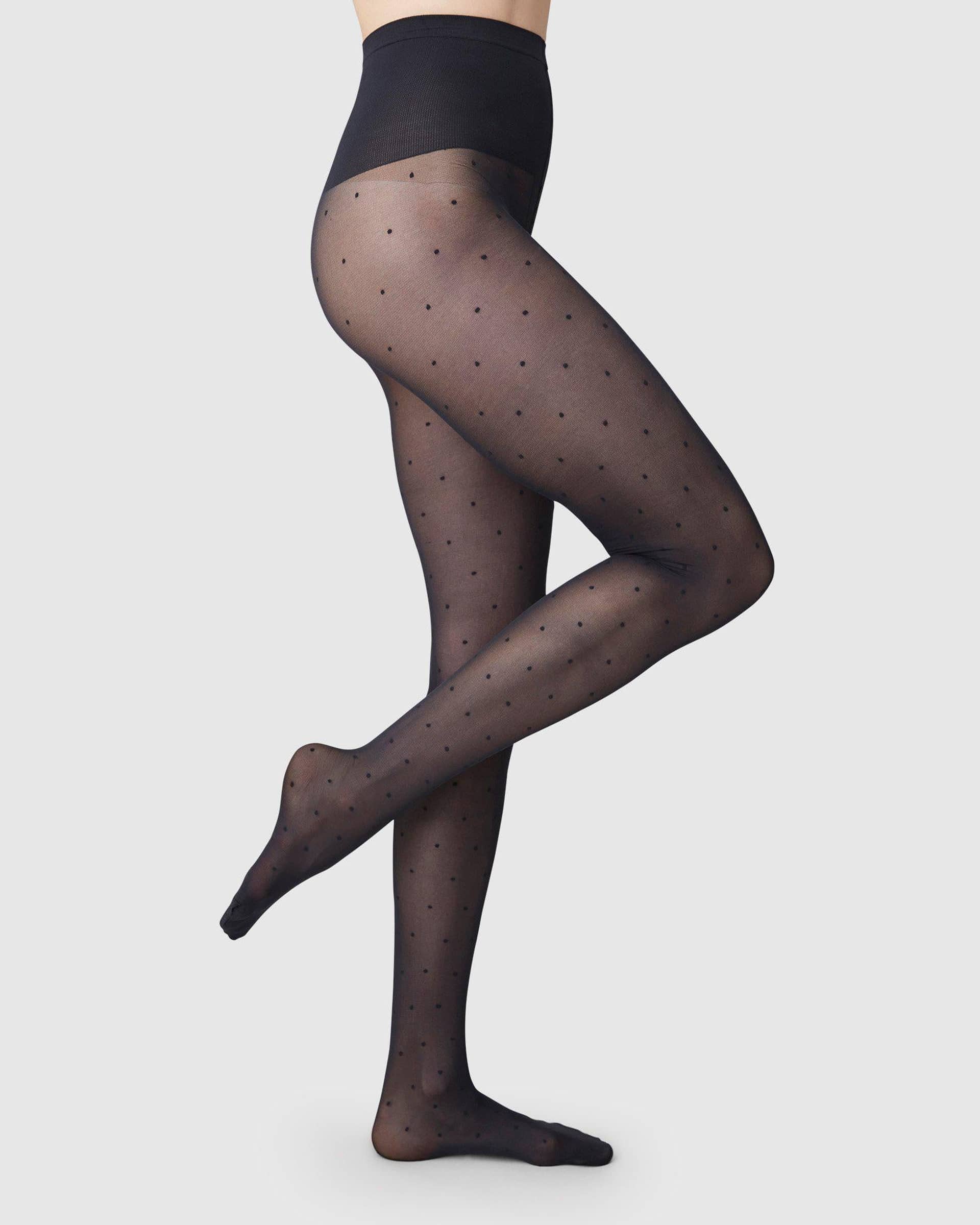 Doris Dots Tights in Black made by Swedish Stockings