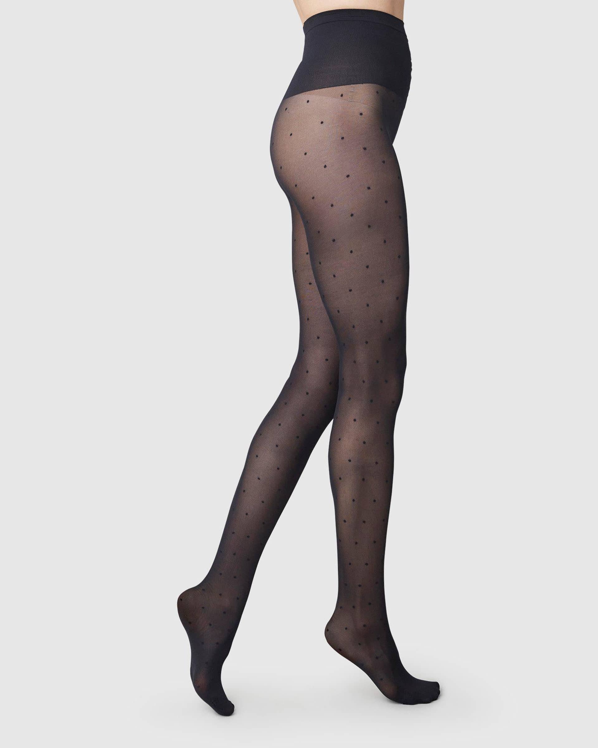 Doris Dots Tights in Black made by Swedish Stockings