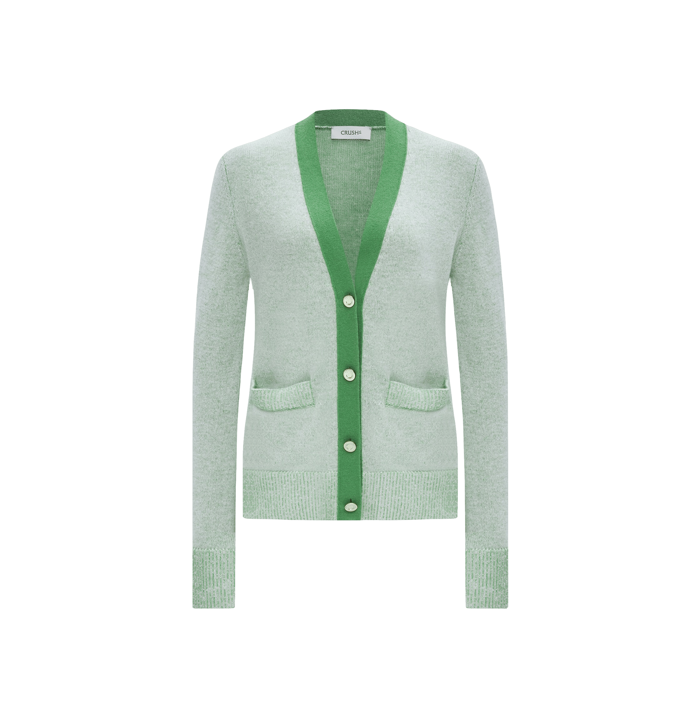 DOUBLE CASHMERE COLOR-BLOCKED V-NECK CARDIGAN in Green made by CRUSH Collection