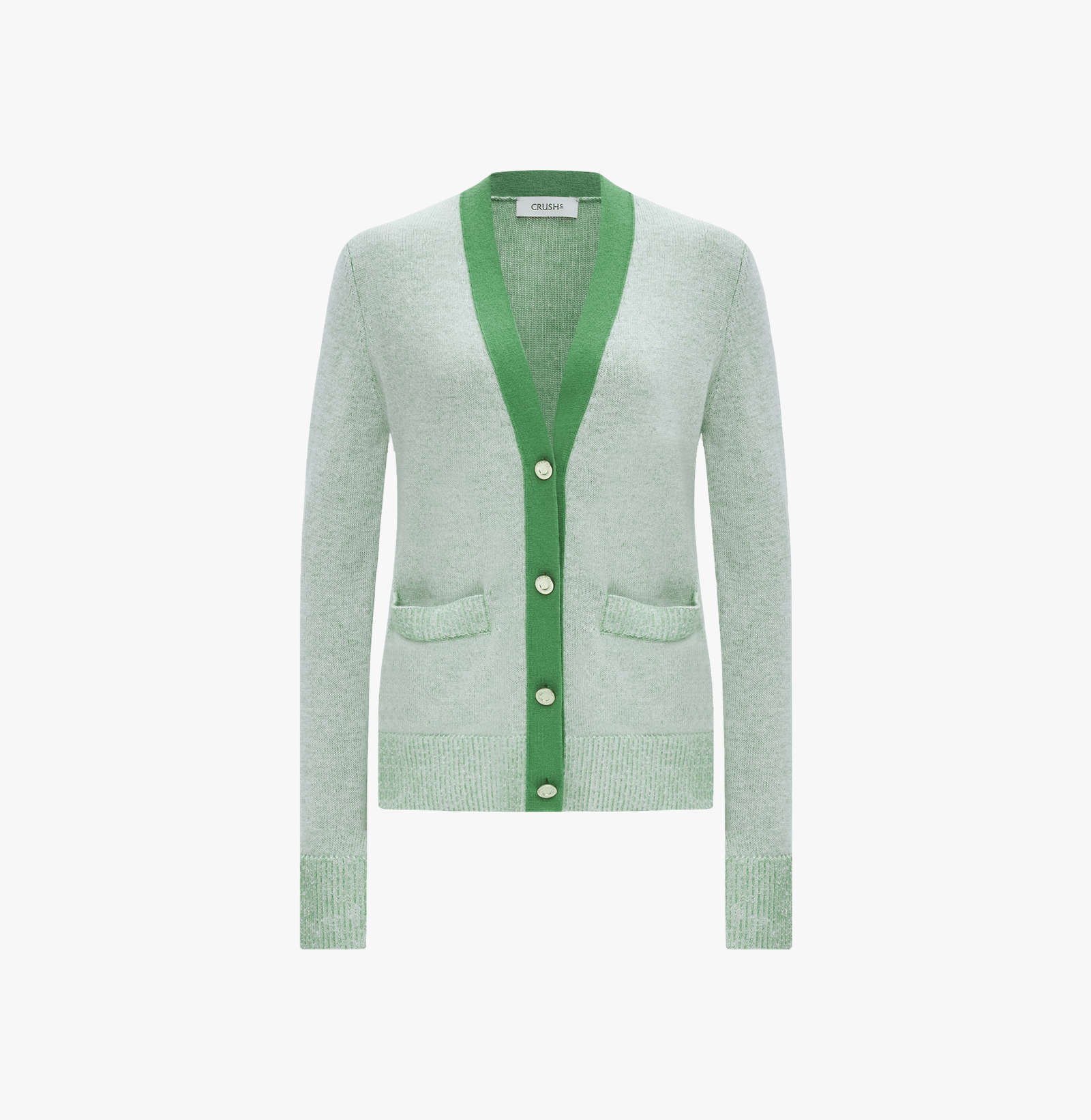 DOUBLE CASHMERE COLOR-BLOCKED V-NECK CARDIGAN in Green made by CRUSH Collection