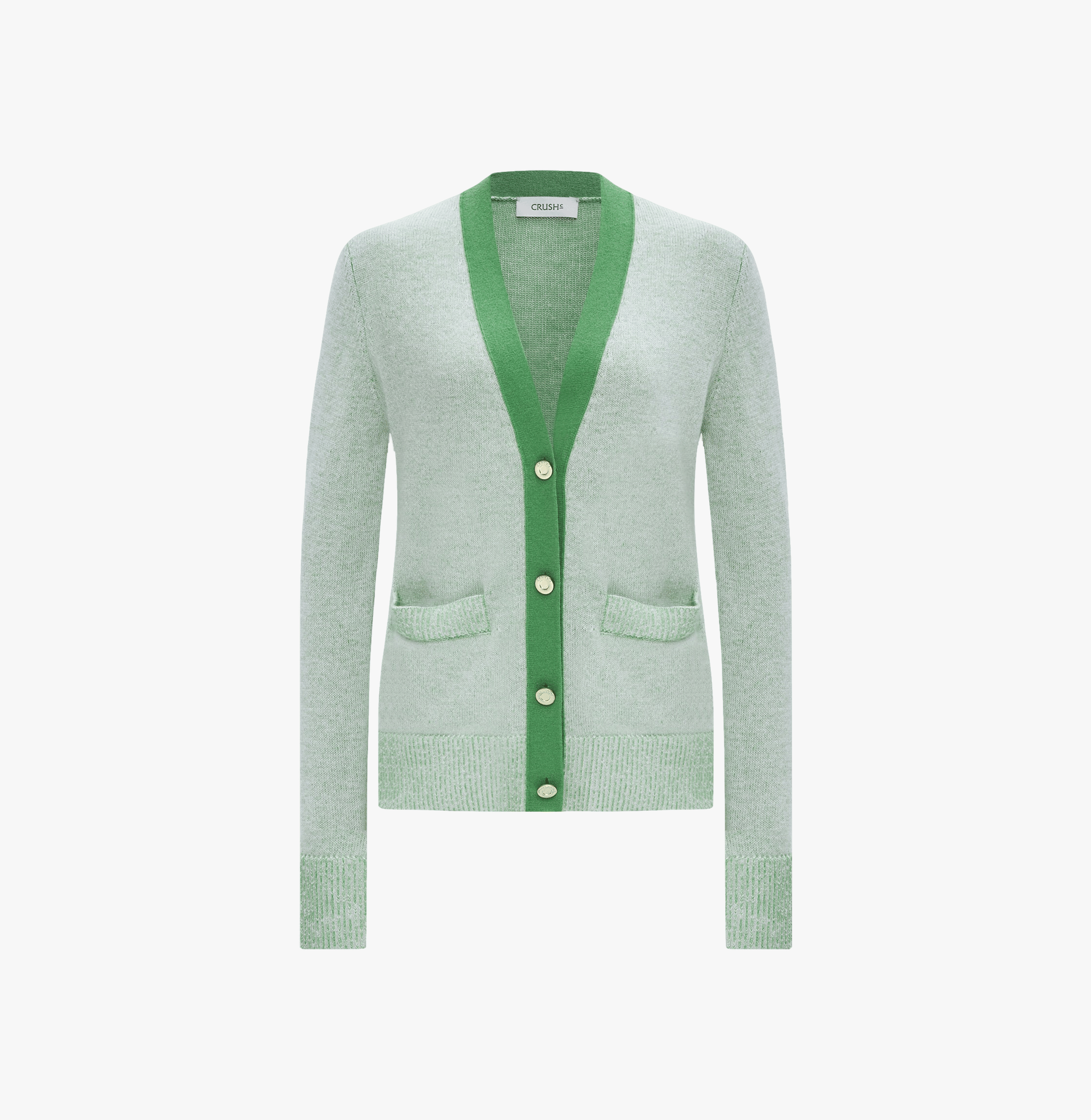 DOUBLE CASHMERE COLOR-BLOCKED V-NECK CARDIGAN in Green made by CRUSH Collection