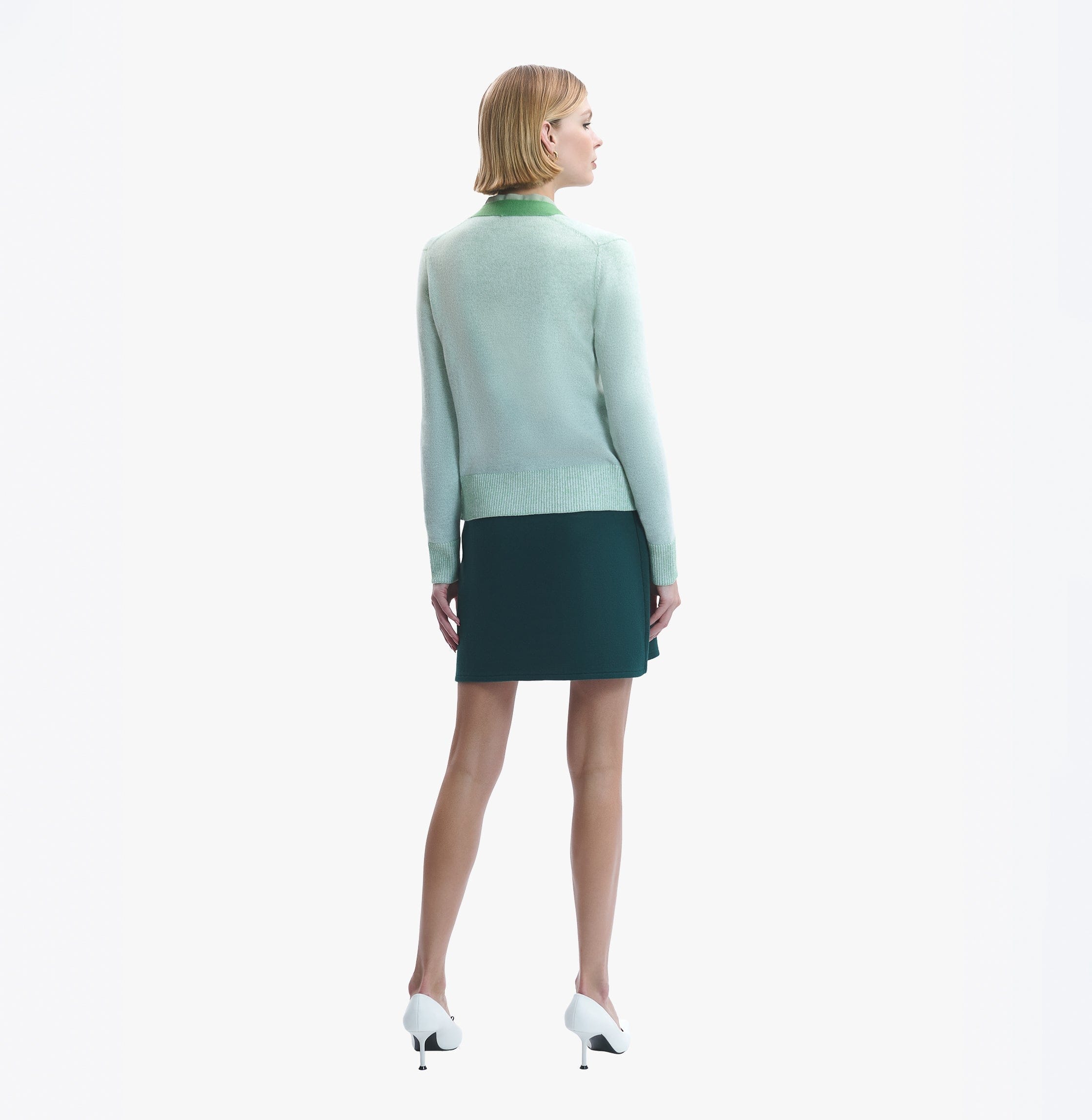 DOUBLE CASHMERE COLOR-BLOCKED V-NECK CARDIGAN in Green made by CRUSH Collection