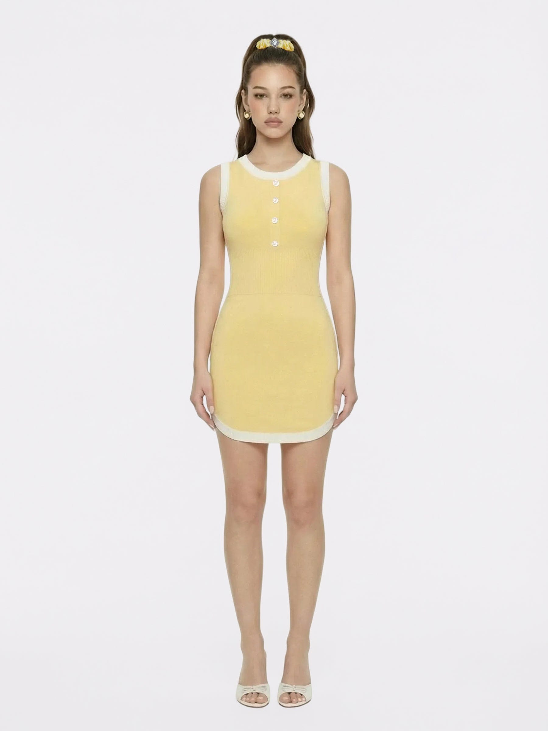 Wilhelmina Contrast-Trim Knit Yellow Mini Dress made by Nana Jacqueline