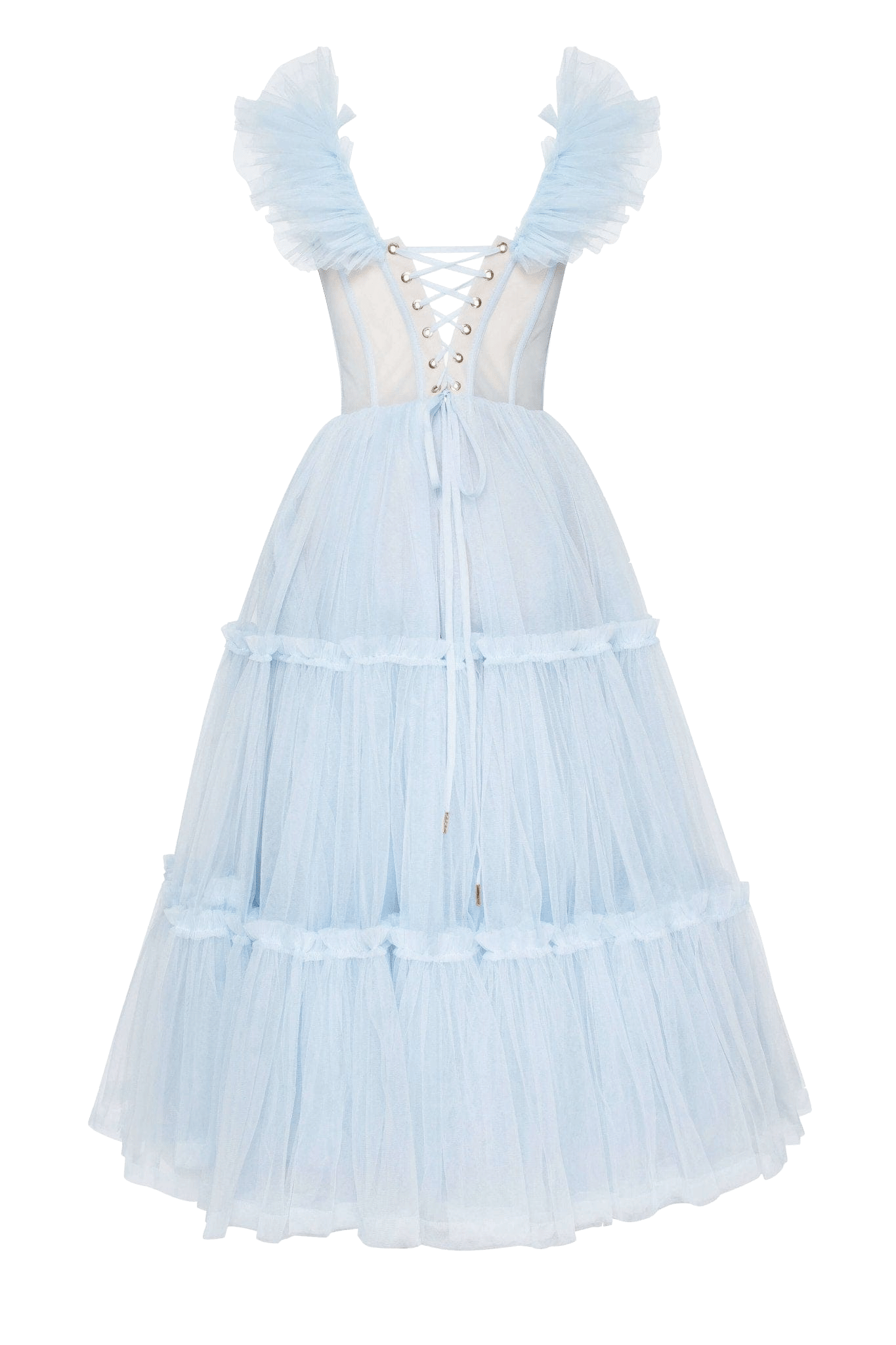 Light Blue Ruffled Tulle Midi Dress made by Milla