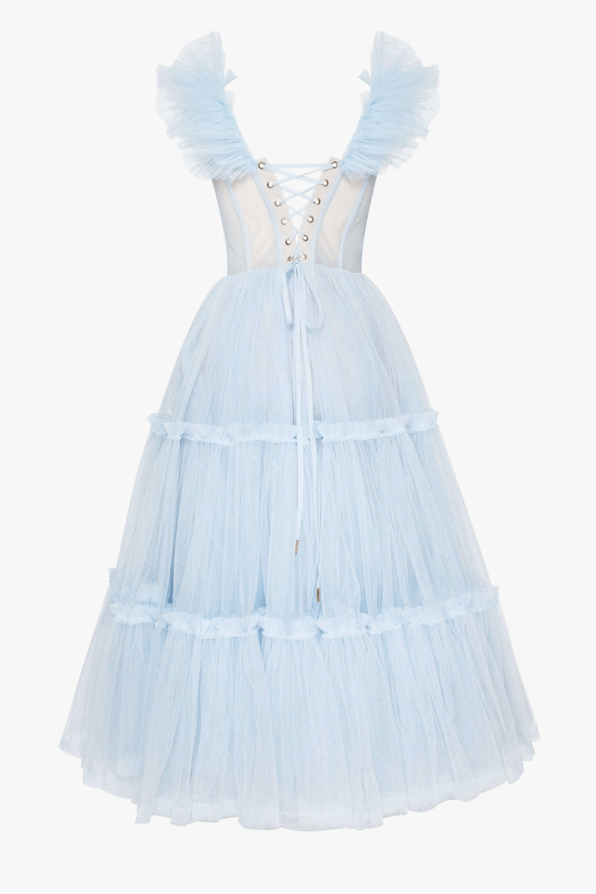Light Blue Ruffled Tulle Midi Dress made by Milla