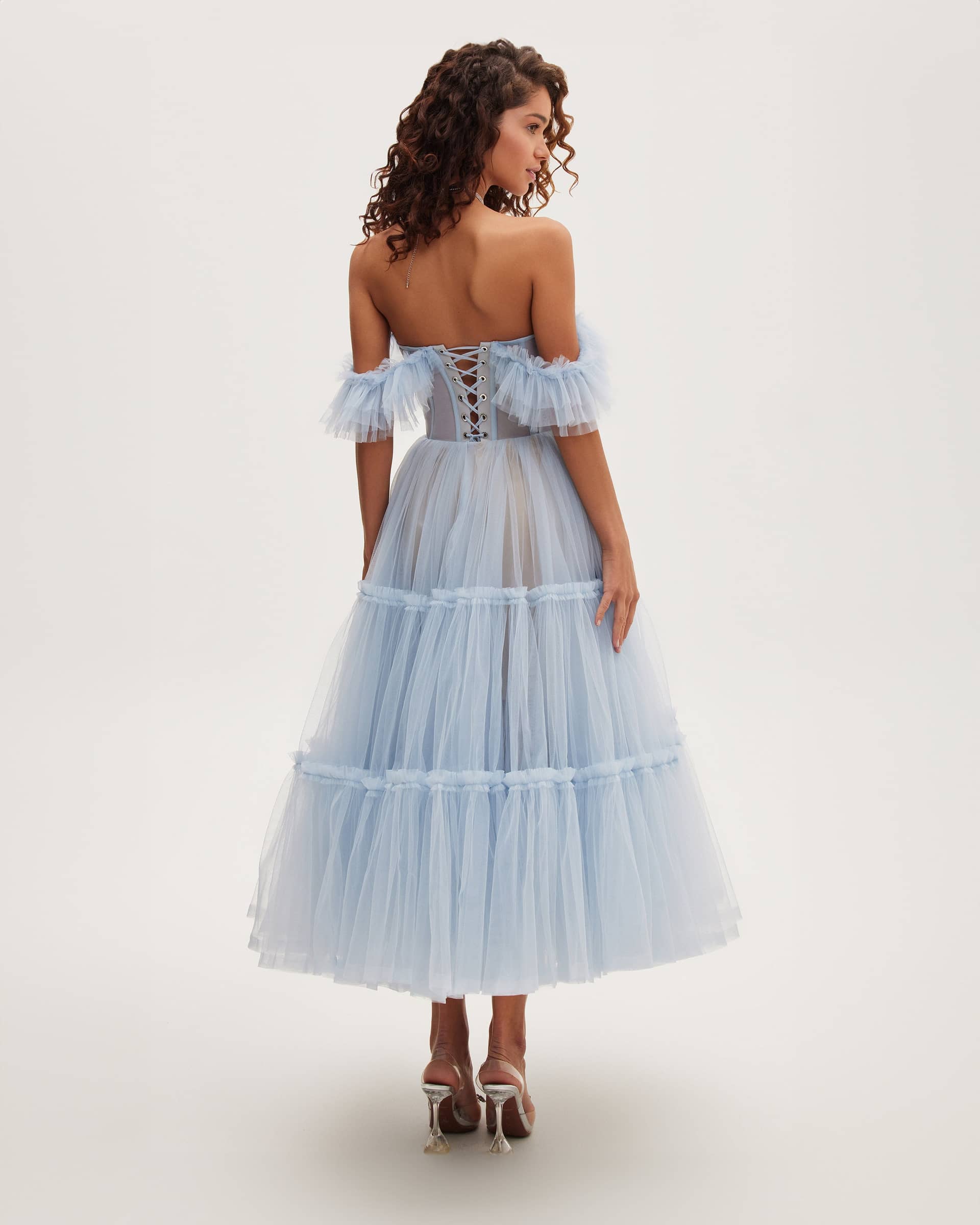 Light Blue Ruffled Tulle Midi Dress made by Milla