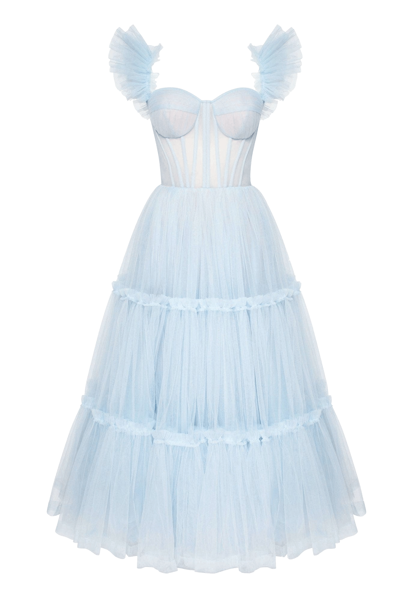 Light Blue Ruffled Tulle Midi Dress made by Milla