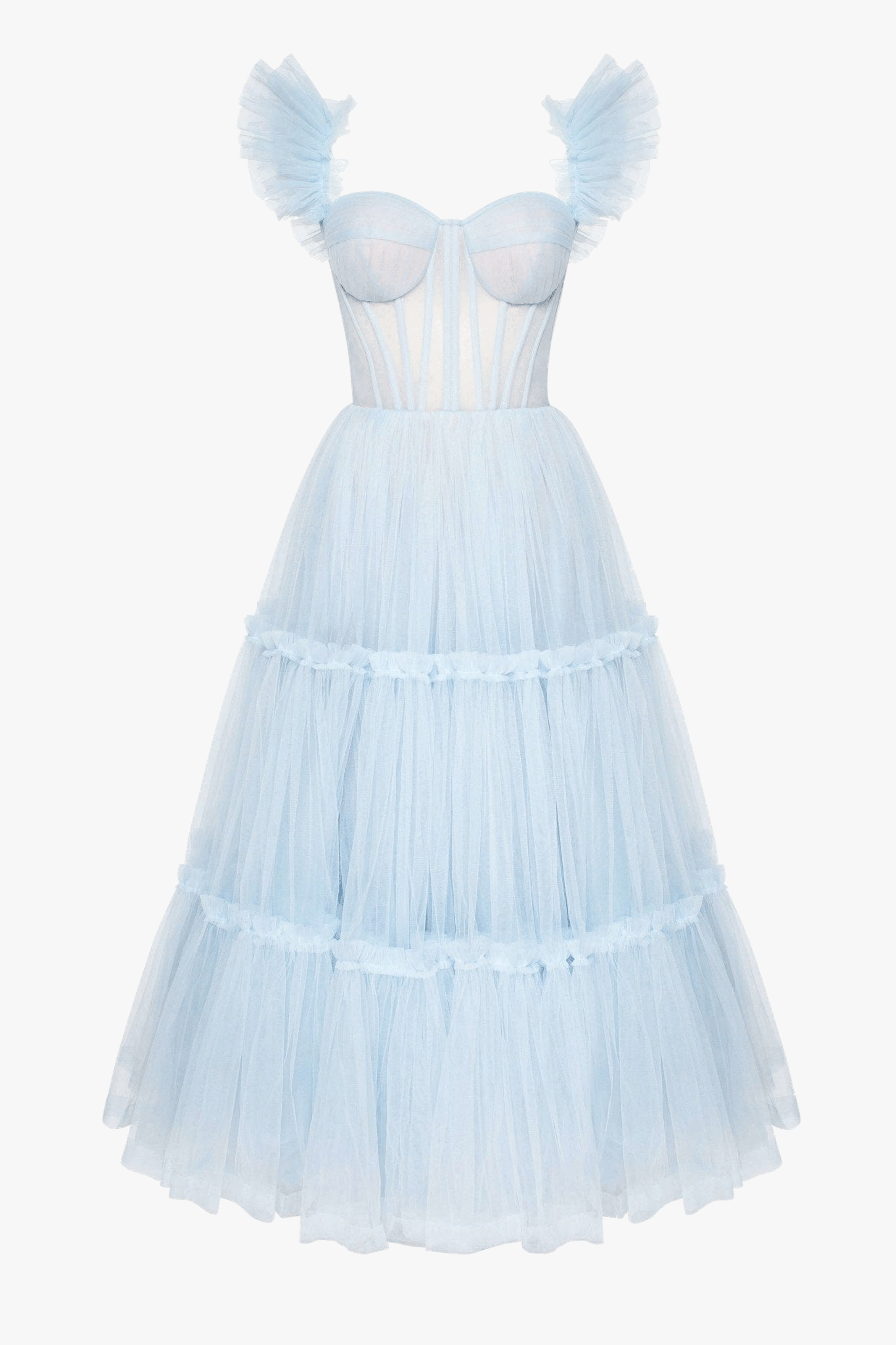 Light Blue Ruffled Tulle Midi Dress made by Milla
