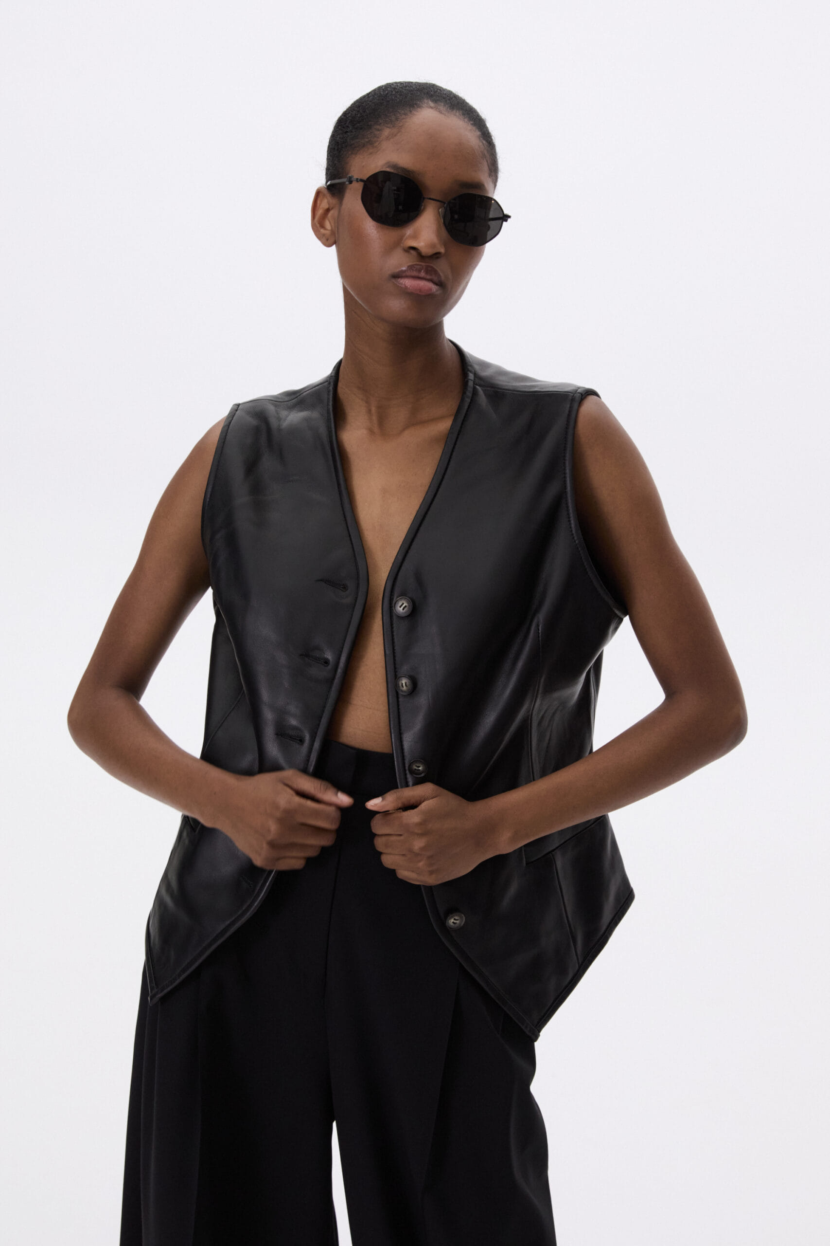 Leather Waistcoat In Black made by YAVORSKA