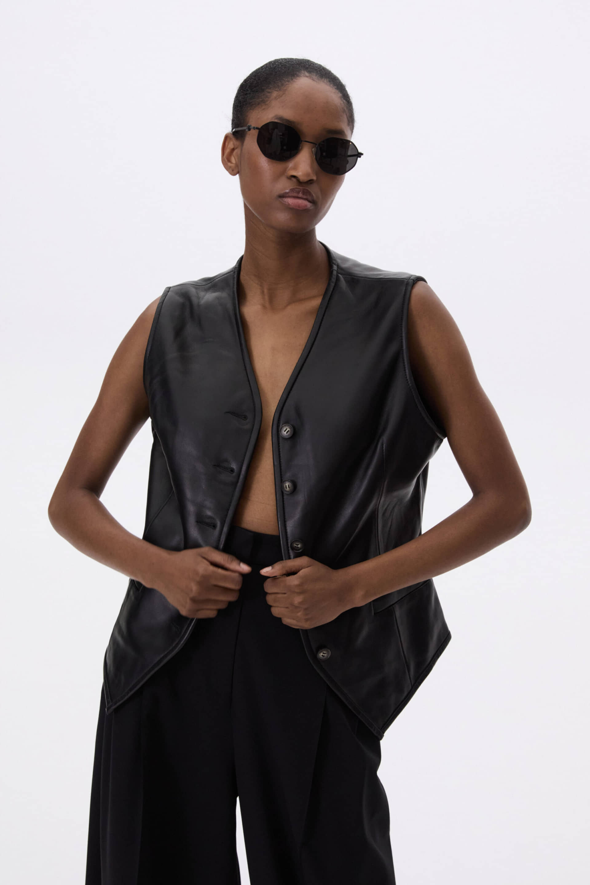 Leather Waistcoat In Black made by YAVORSKA