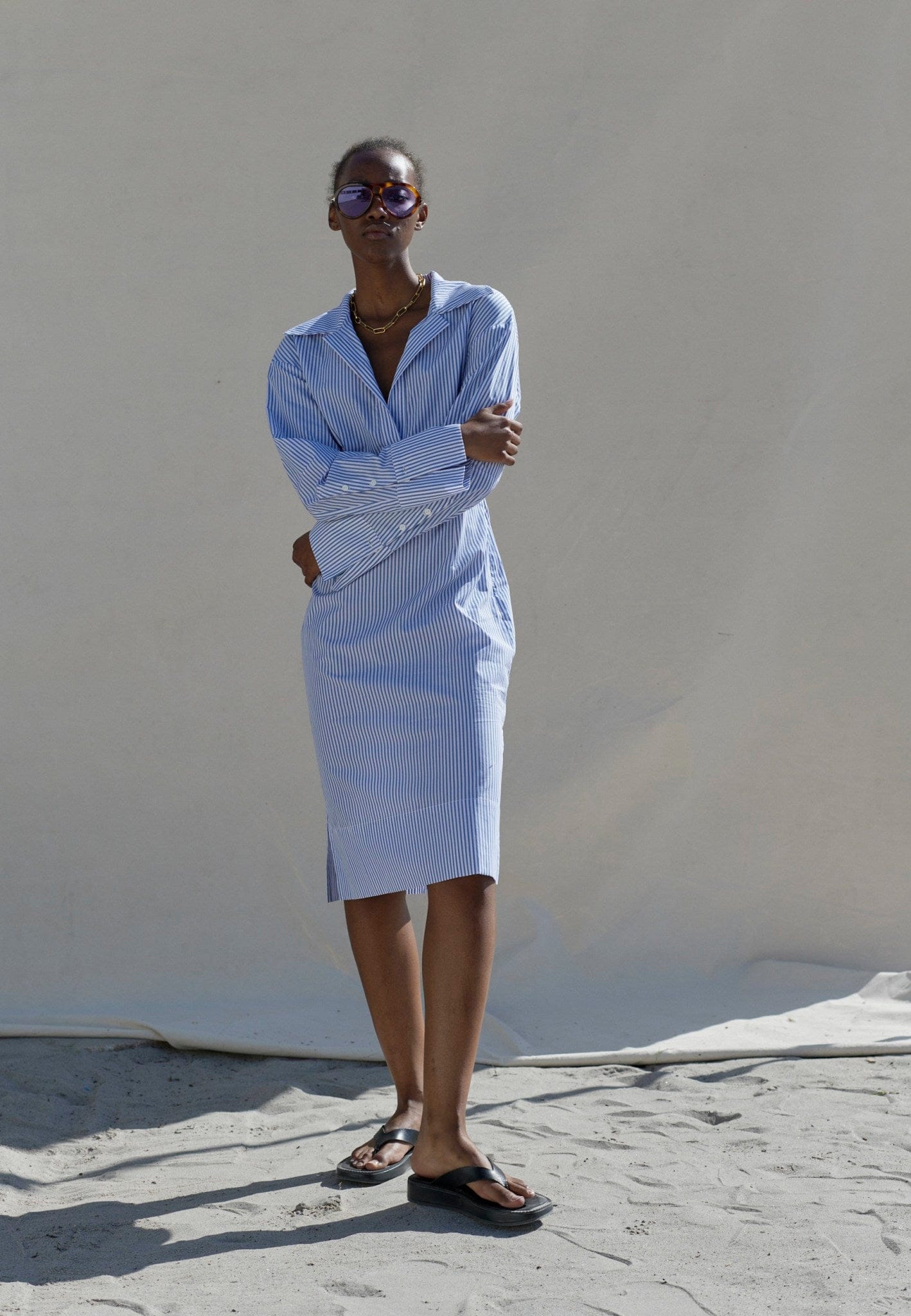 Piper Dress - Blue stripe in Blue made by HERSKIND