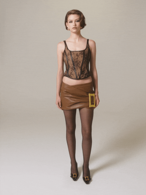 Miranda Leather Mini Skirt (Brown) in Brown made by Nana Jacqueline