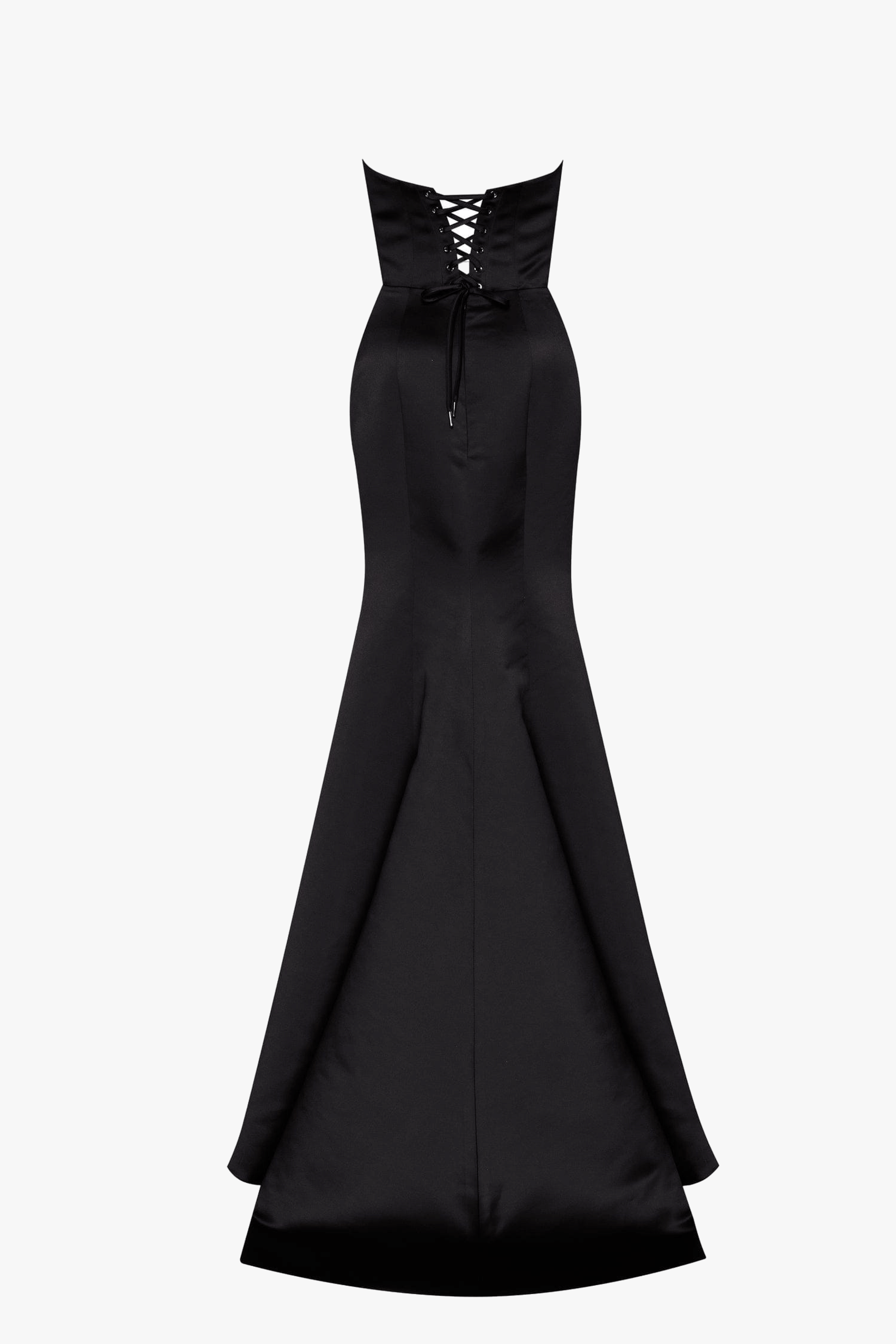 Black Strapless evening gown with thigh slit made by Milla