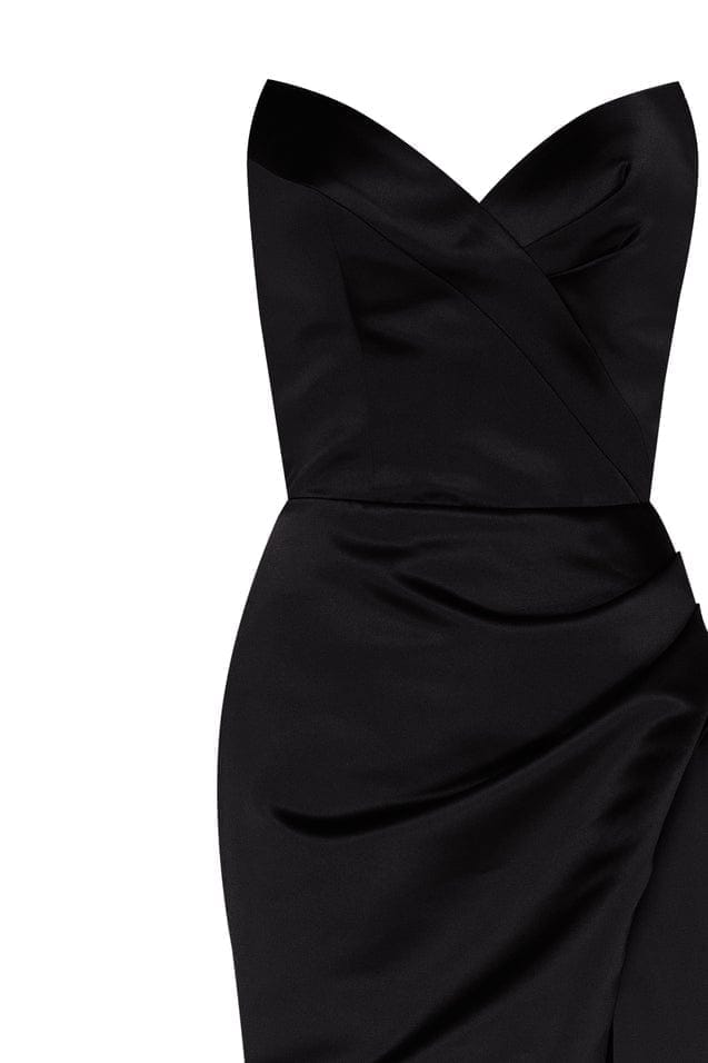 Black Strapless evening gown with thigh slit made by Milla