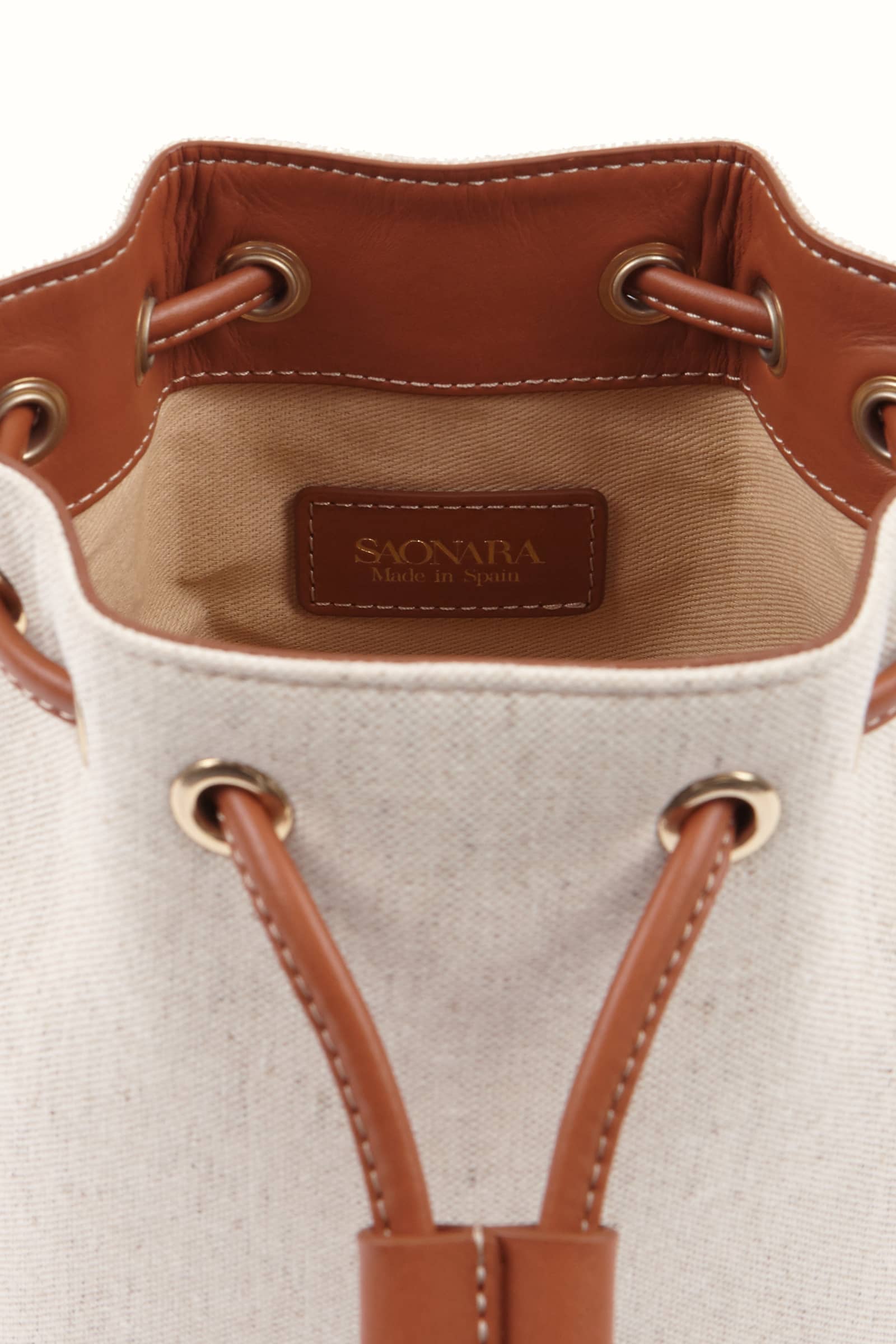 SAONARA MINI BUCKET LINEN / CANDY LEATHER made by Saonara