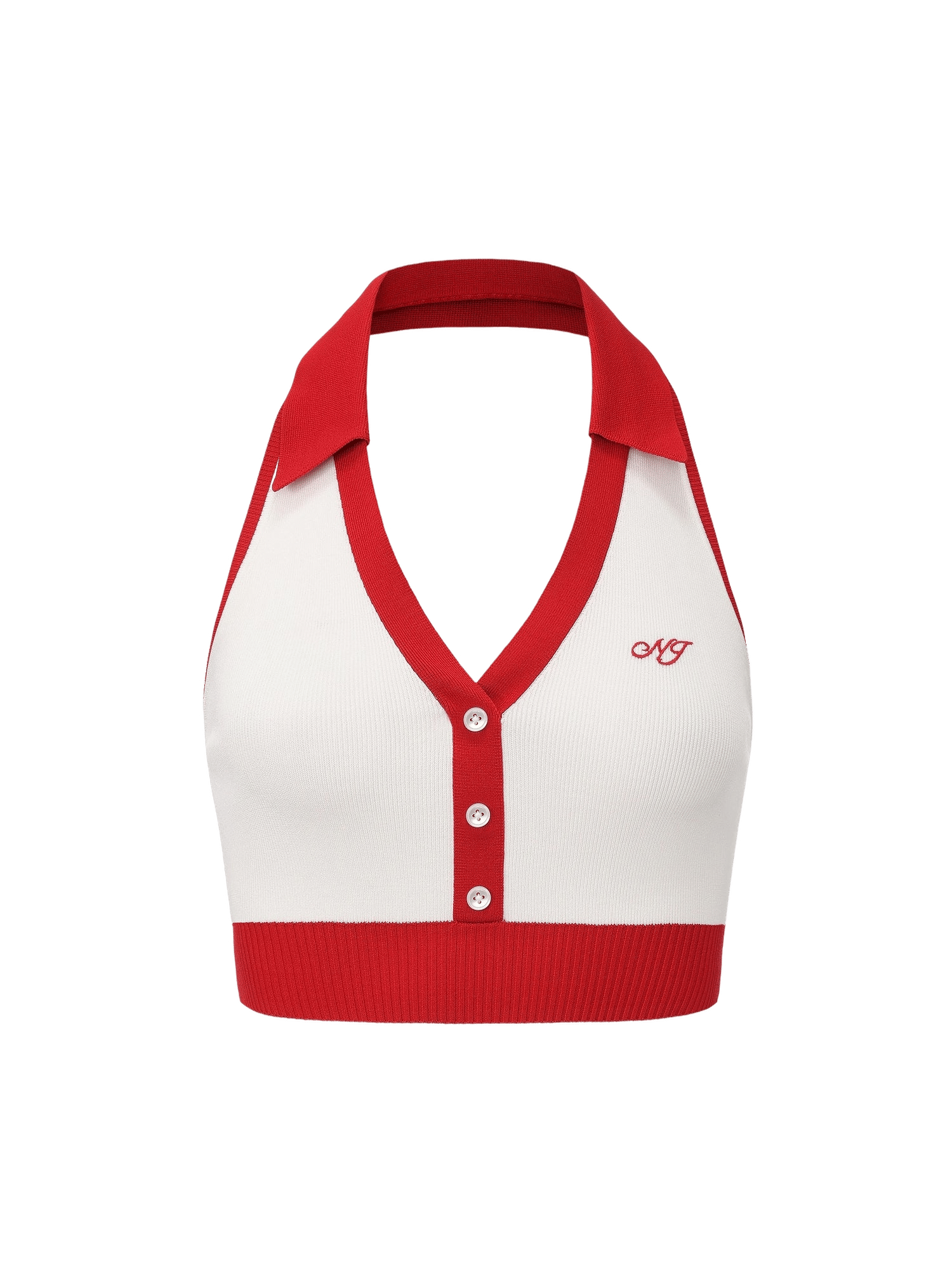 Wilhelmina Contrast Halter Knit White Top made by Nana Jacqueline