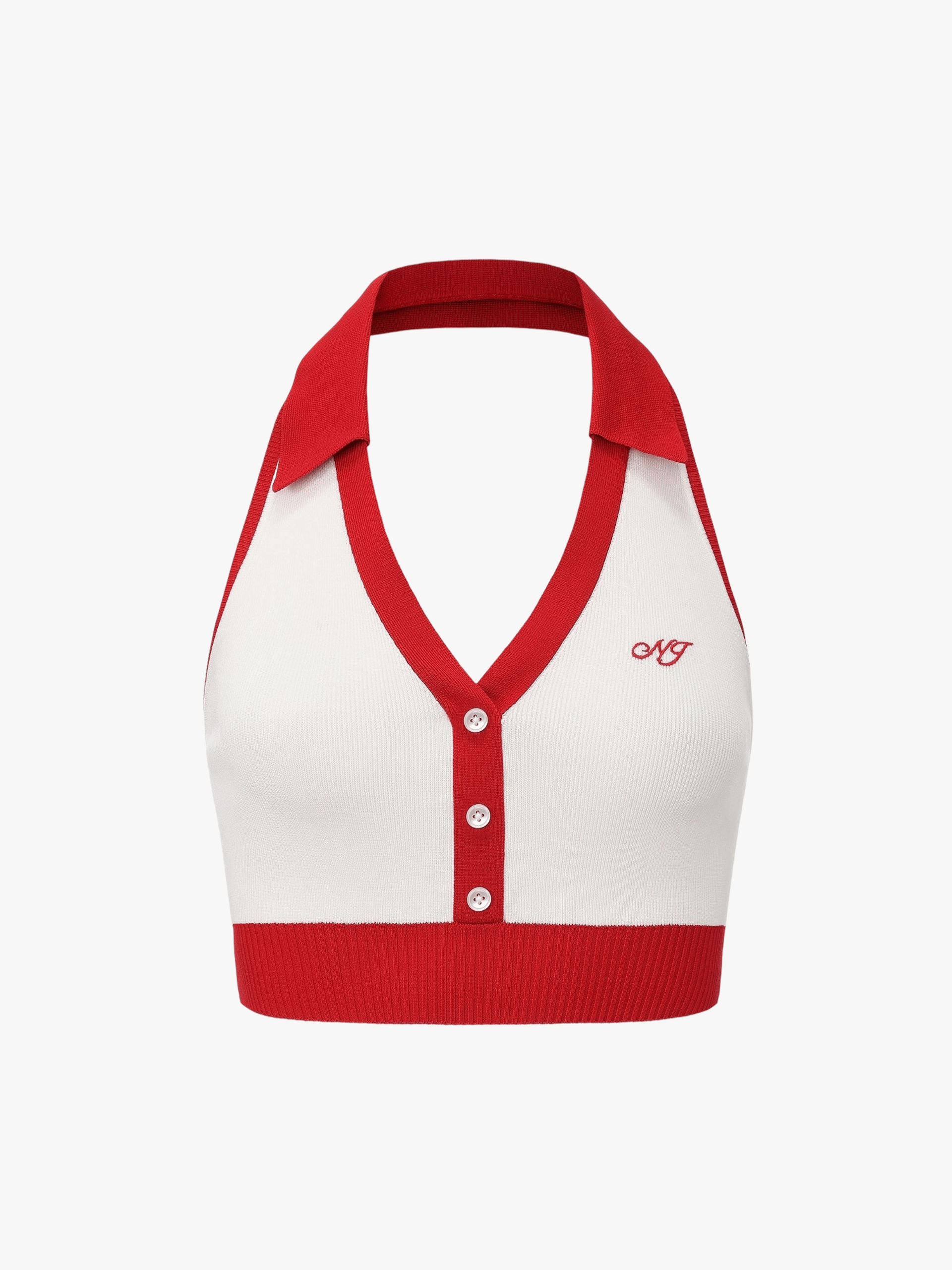 Wilhelmina Contrast Halter Knit White Top made by Nana Jacqueline