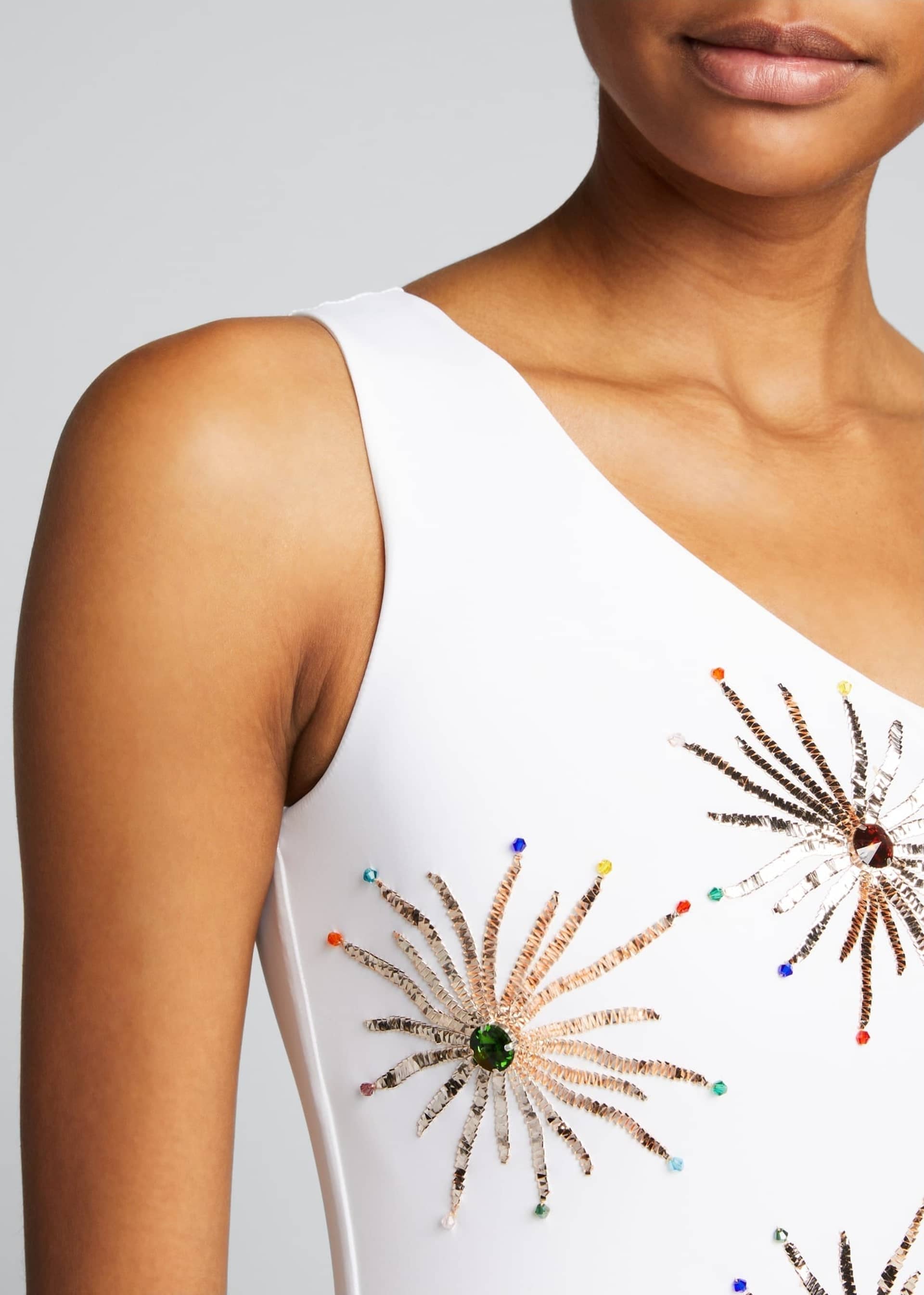 Callie One Shoulder Hand Embroidered White Suit in White made by Oceanus Swimwear