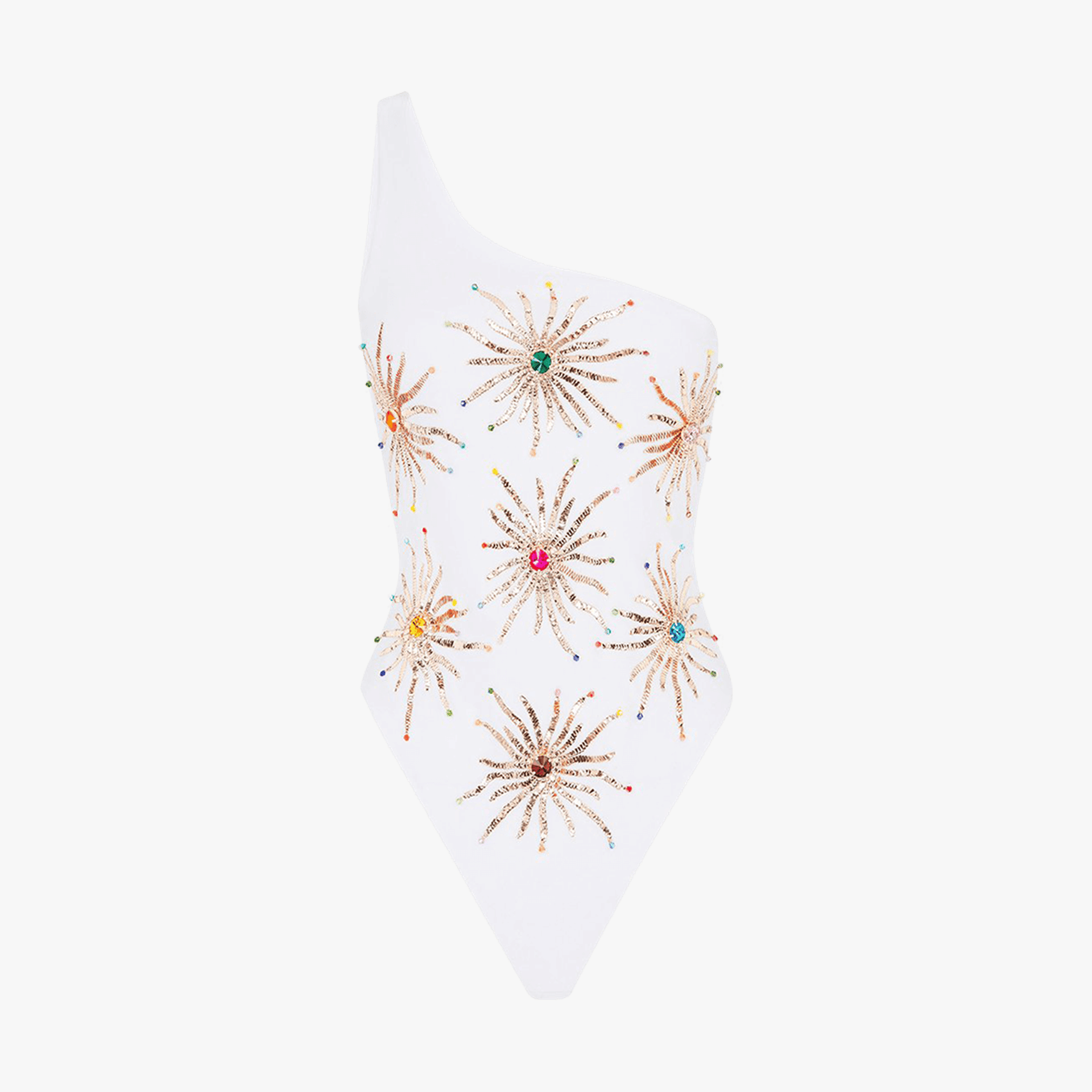Callie One Shoulder Hand Embroidered White Suit in White made by Oceanus Swimwear