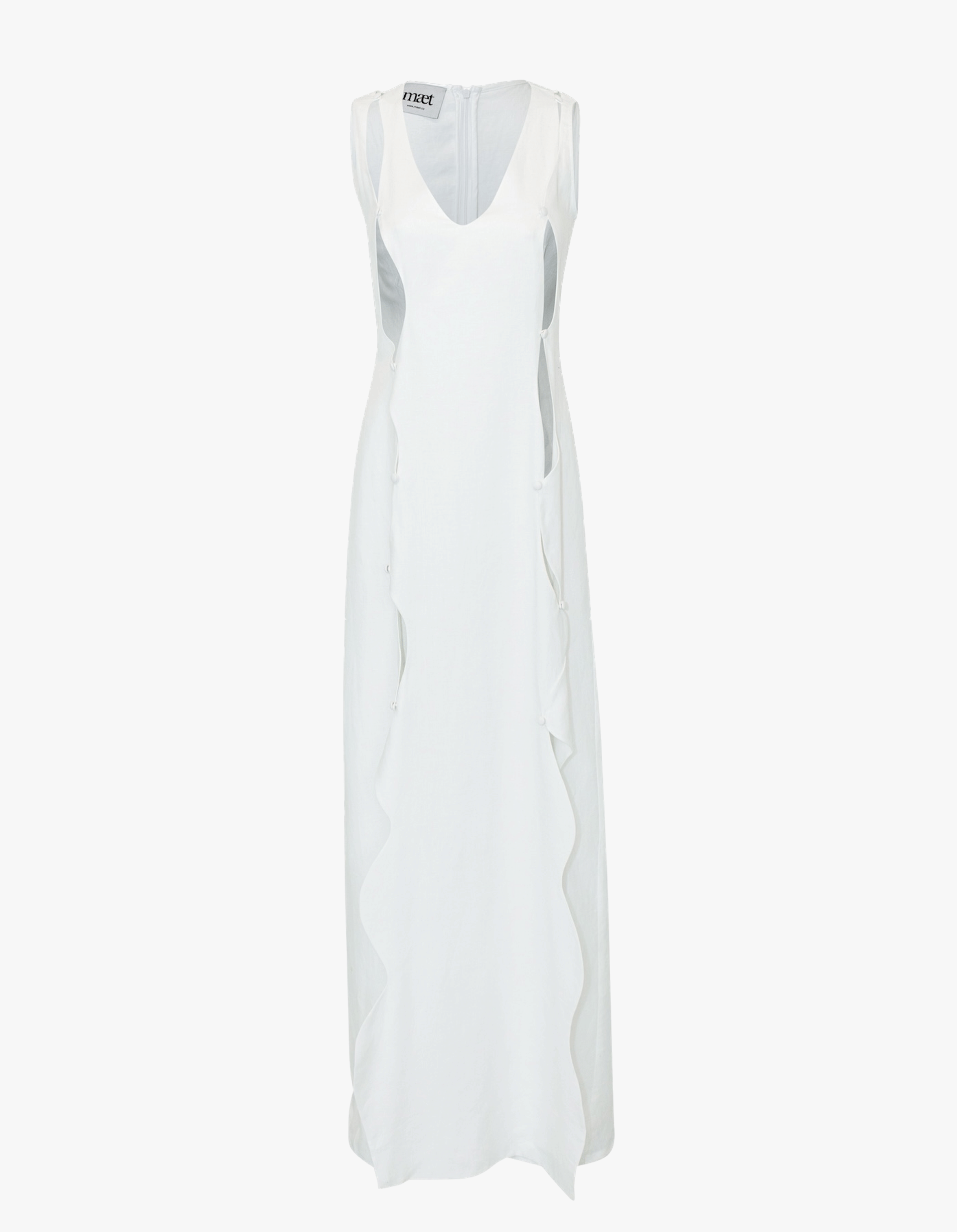 ELINOR White V Neck Curvy Linen Dress made by MAET