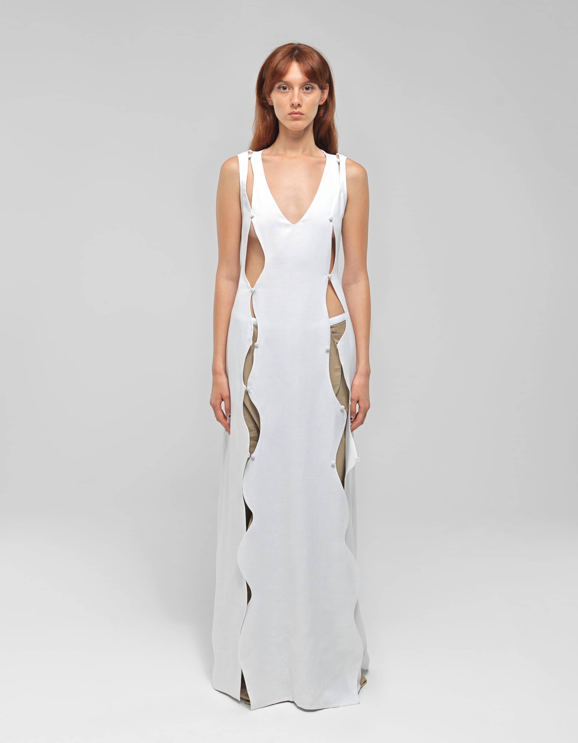 ELINOR White V Neck Curvy Linen Dress made by MAET