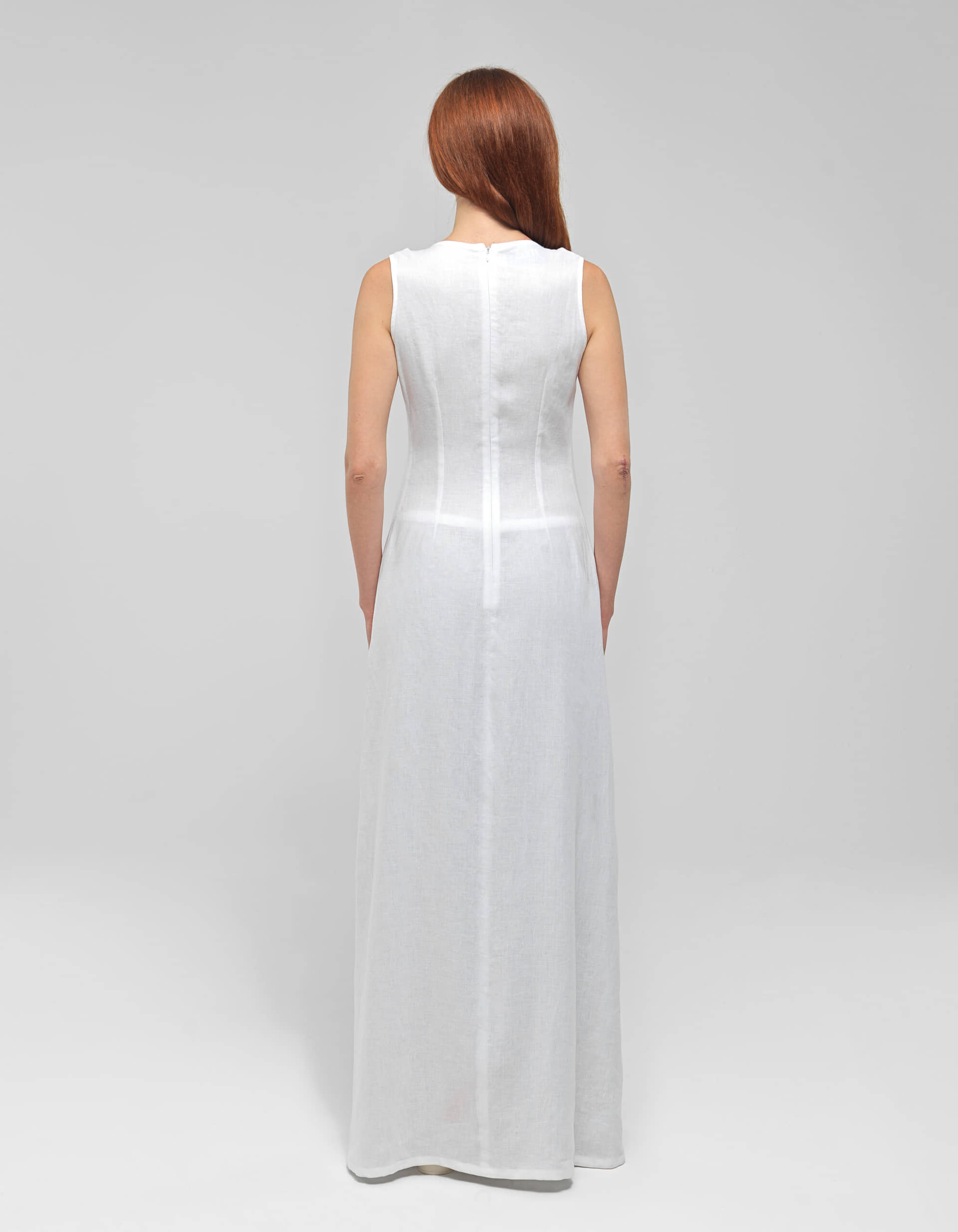 ELINOR White V Neck Curvy Linen Dress made by MAET