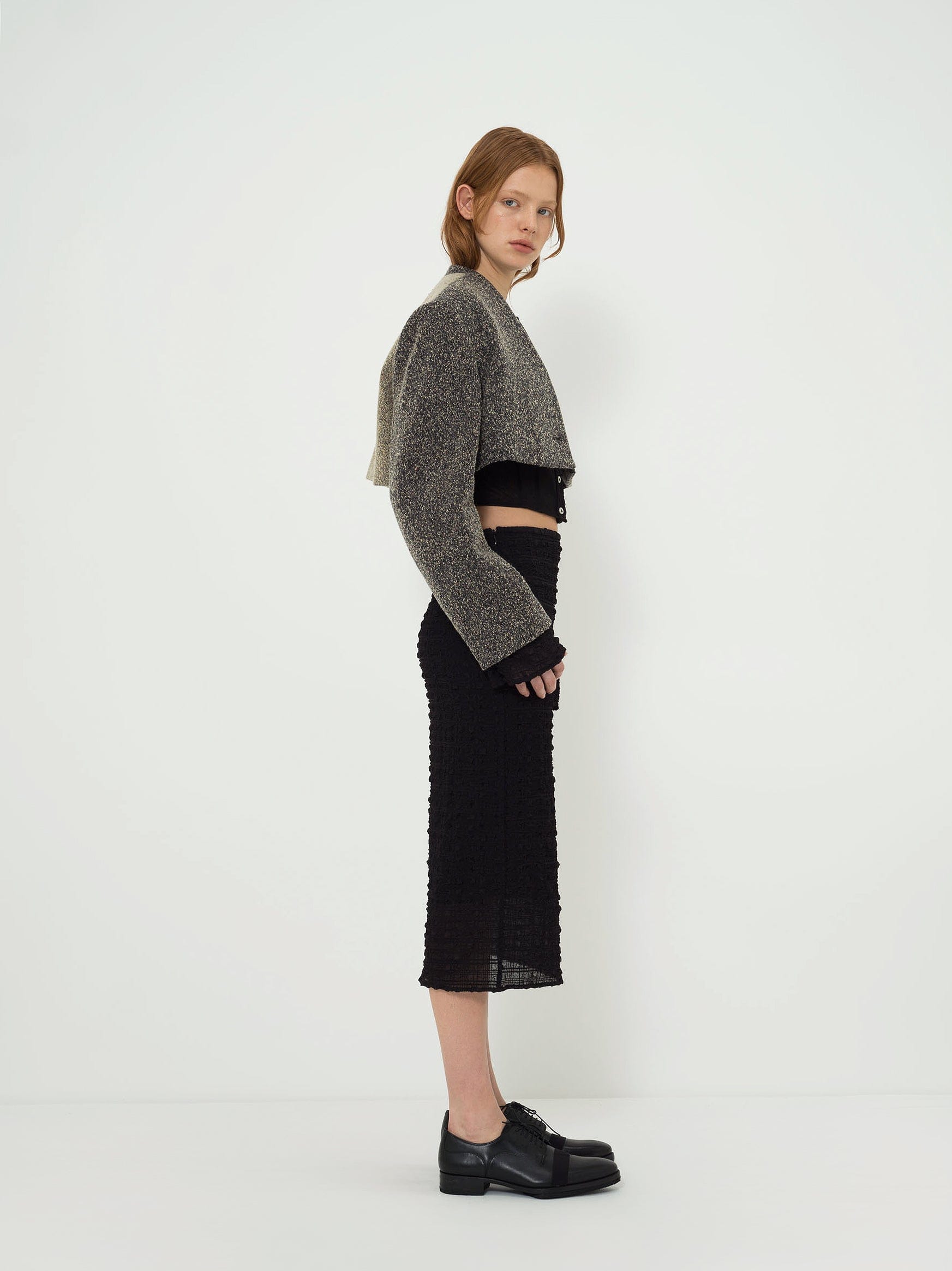 WOOL-BLEND CROPPED TEXTURED JACKET made by YIBRI