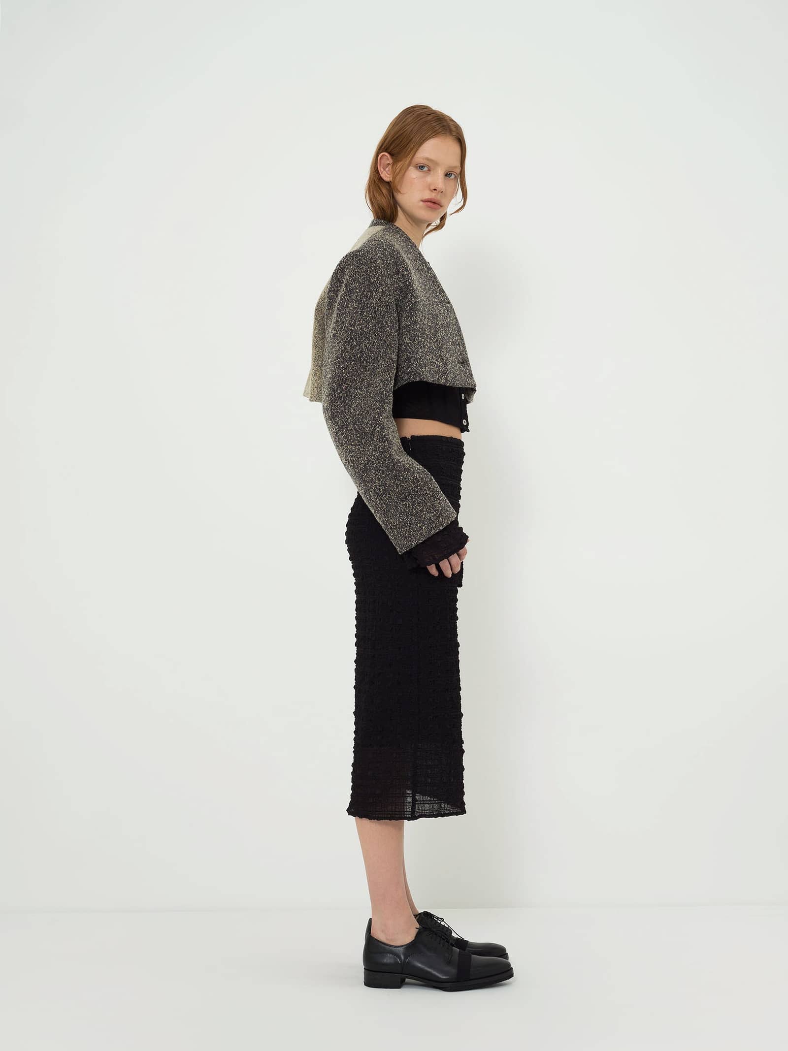 WOOL-BLEND CROPPED TEXTURED JACKET made by YIBRI