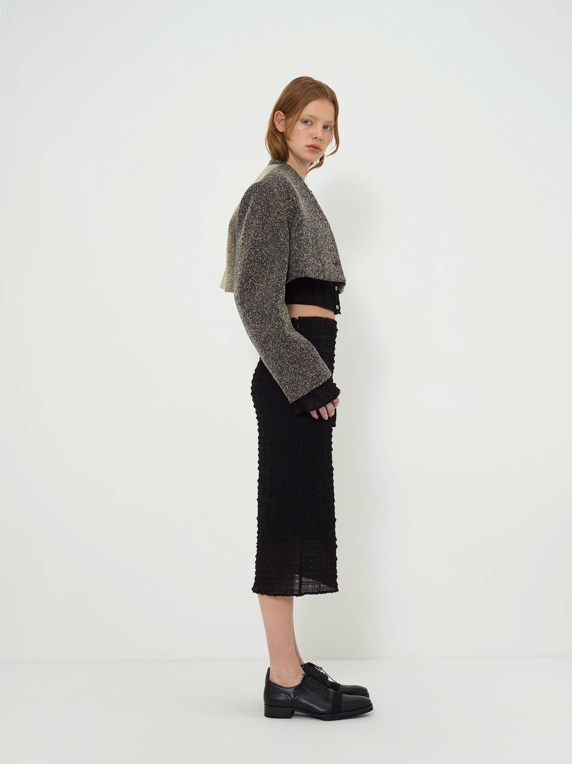 WOOL-BLEND CROPPED TEXTURED JACKET made by YIBRI