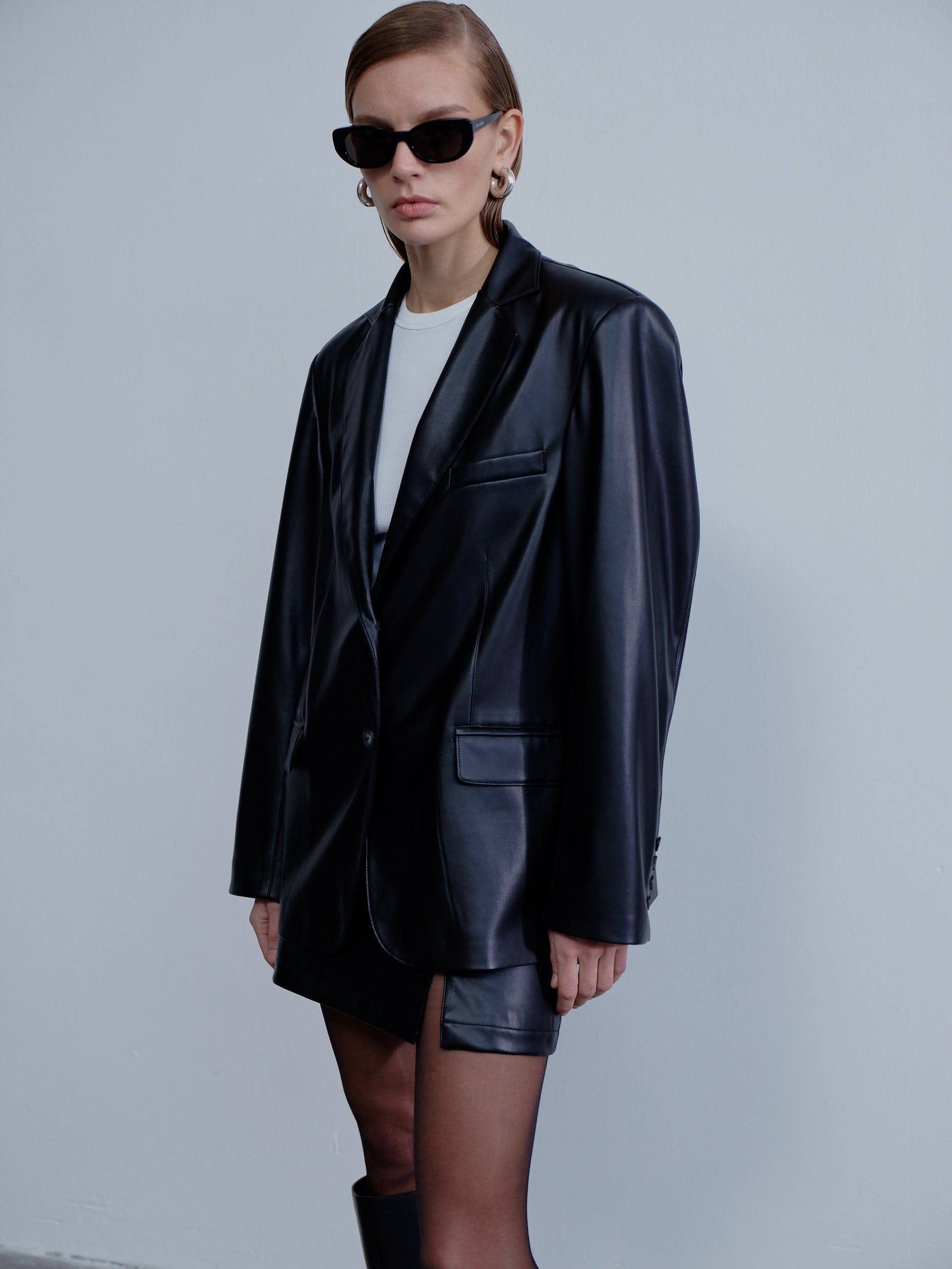 Vance Vegan Leather Mini Skirt in Black made by Nazli Ceren