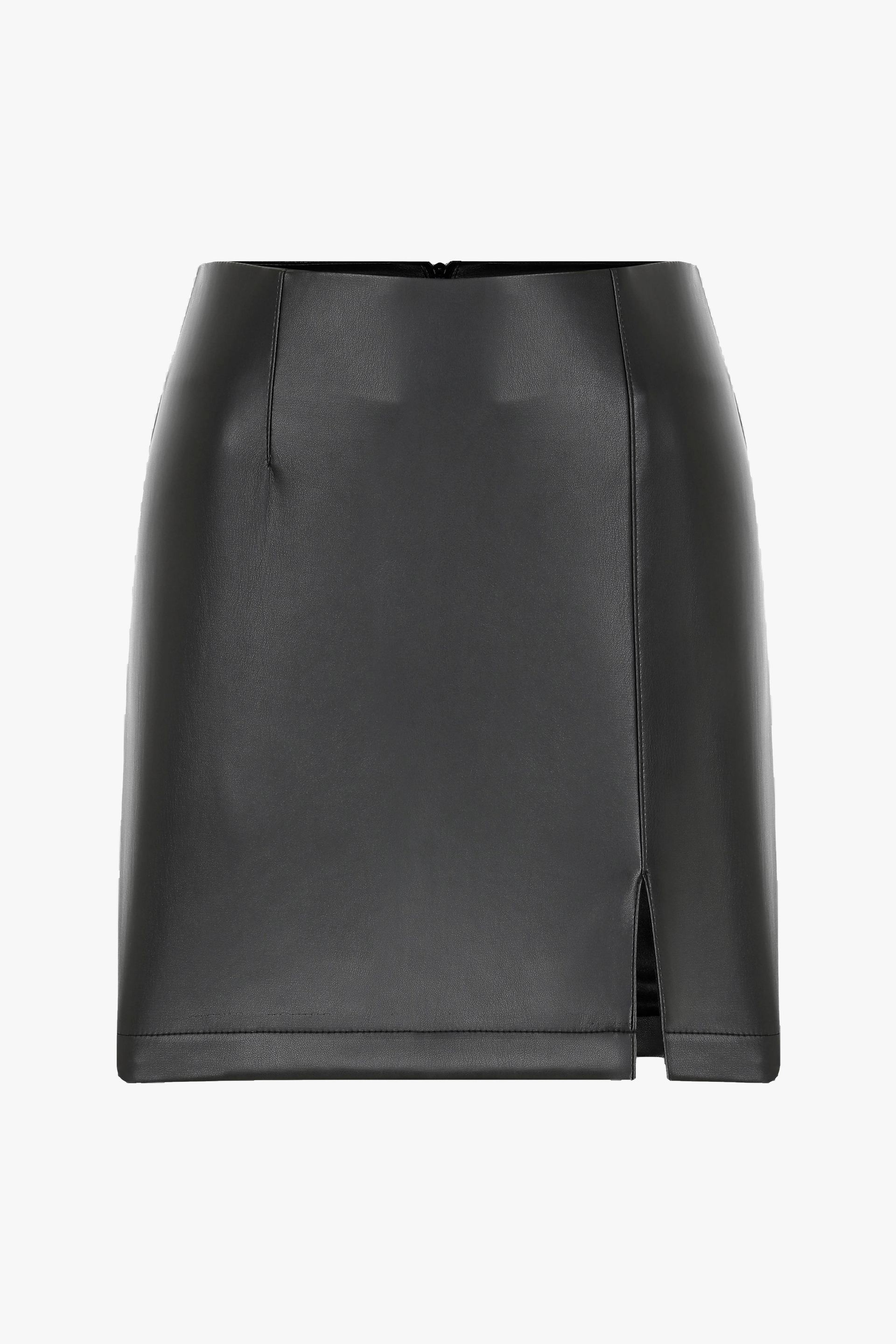 Vance Vegan Leather Mini Skirt in Black made by Nazli Ceren