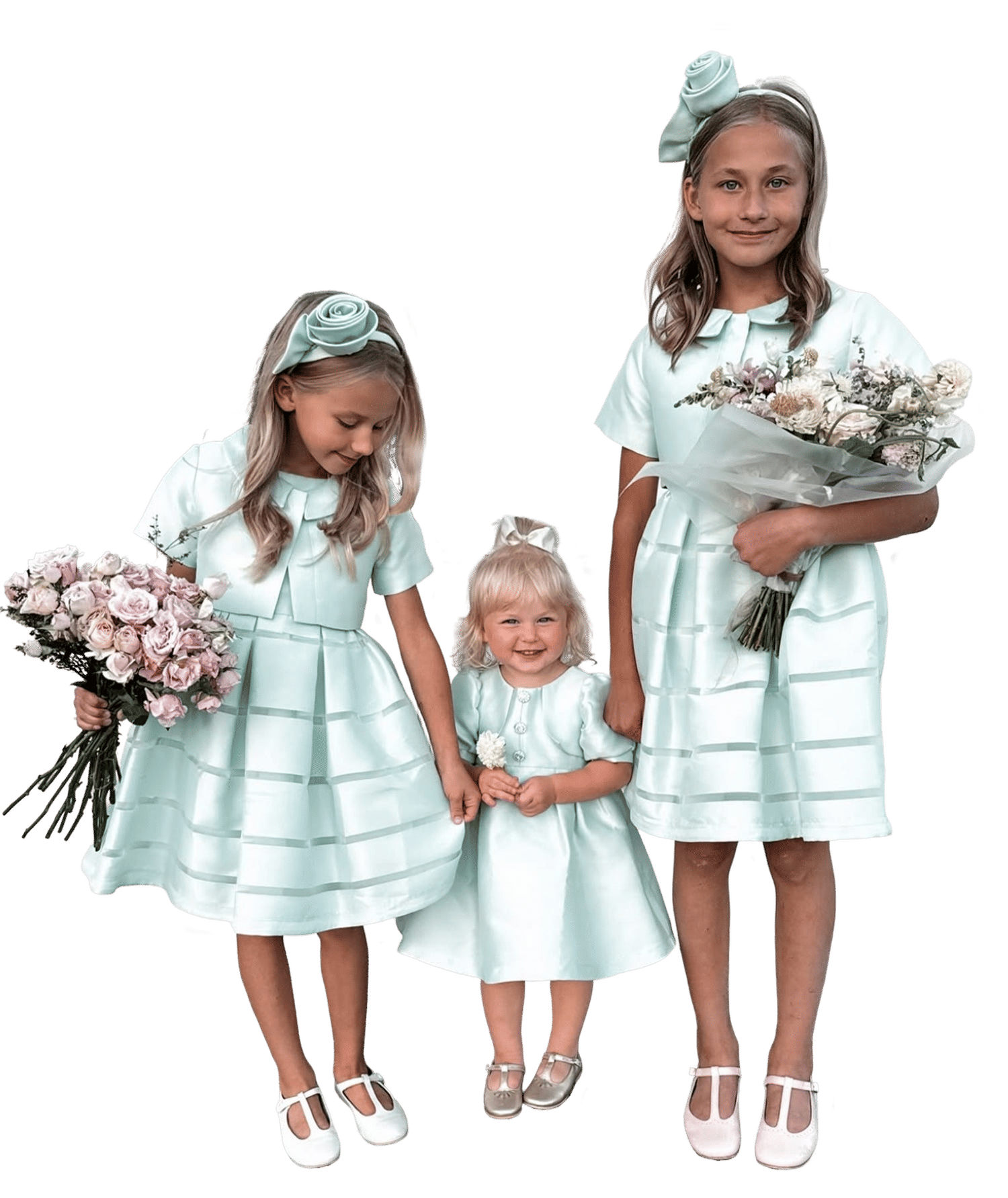 Pearl Aqua Satin Girls Dress made by Mama Luma