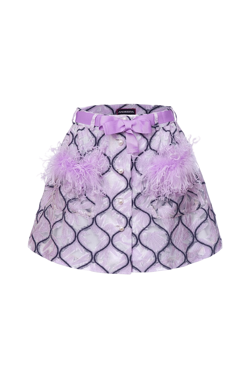 Lavender Skirt With Feathers Details made by ANDREEVA