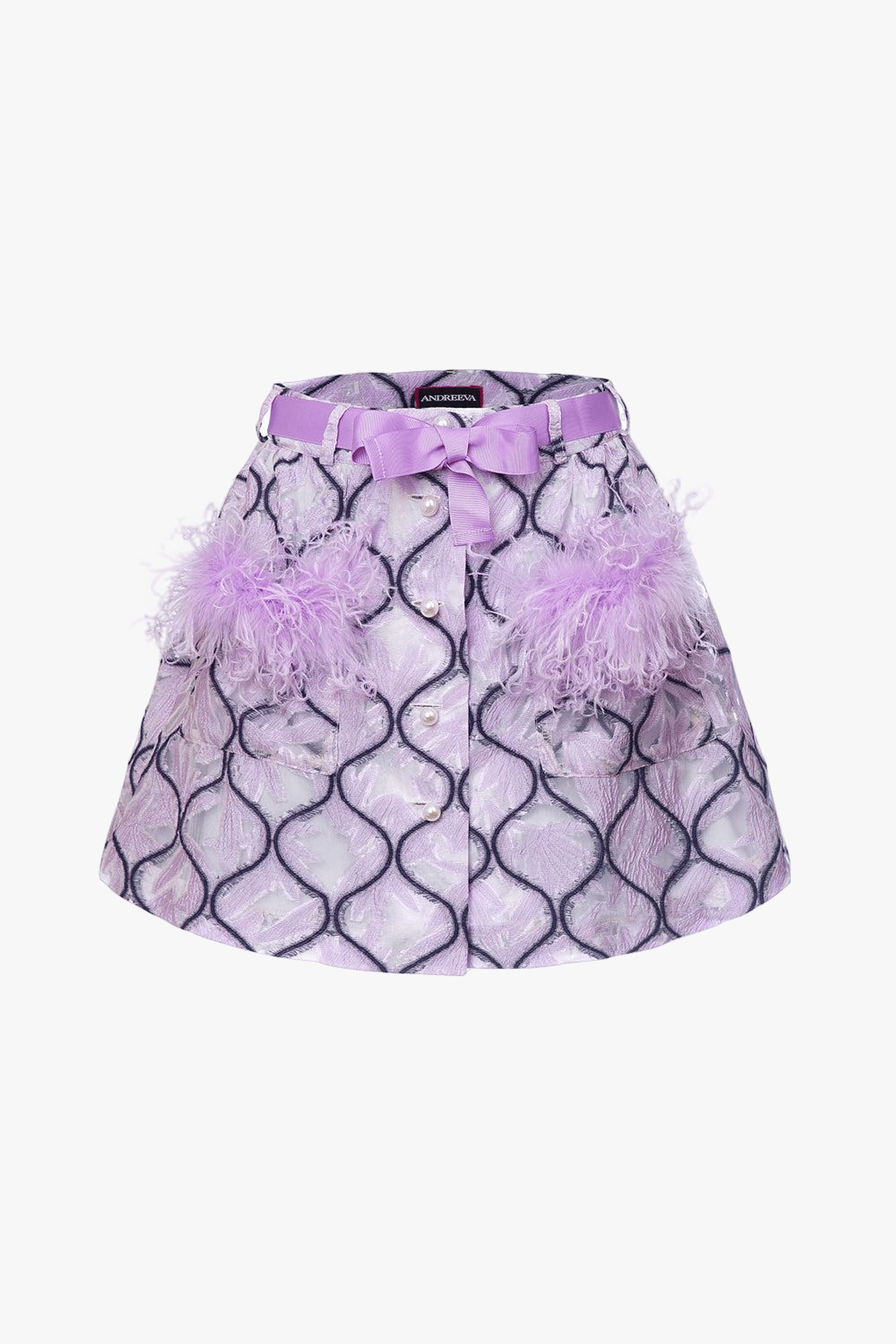 Lavender Skirt With Feathers Details made by ANDREEVA