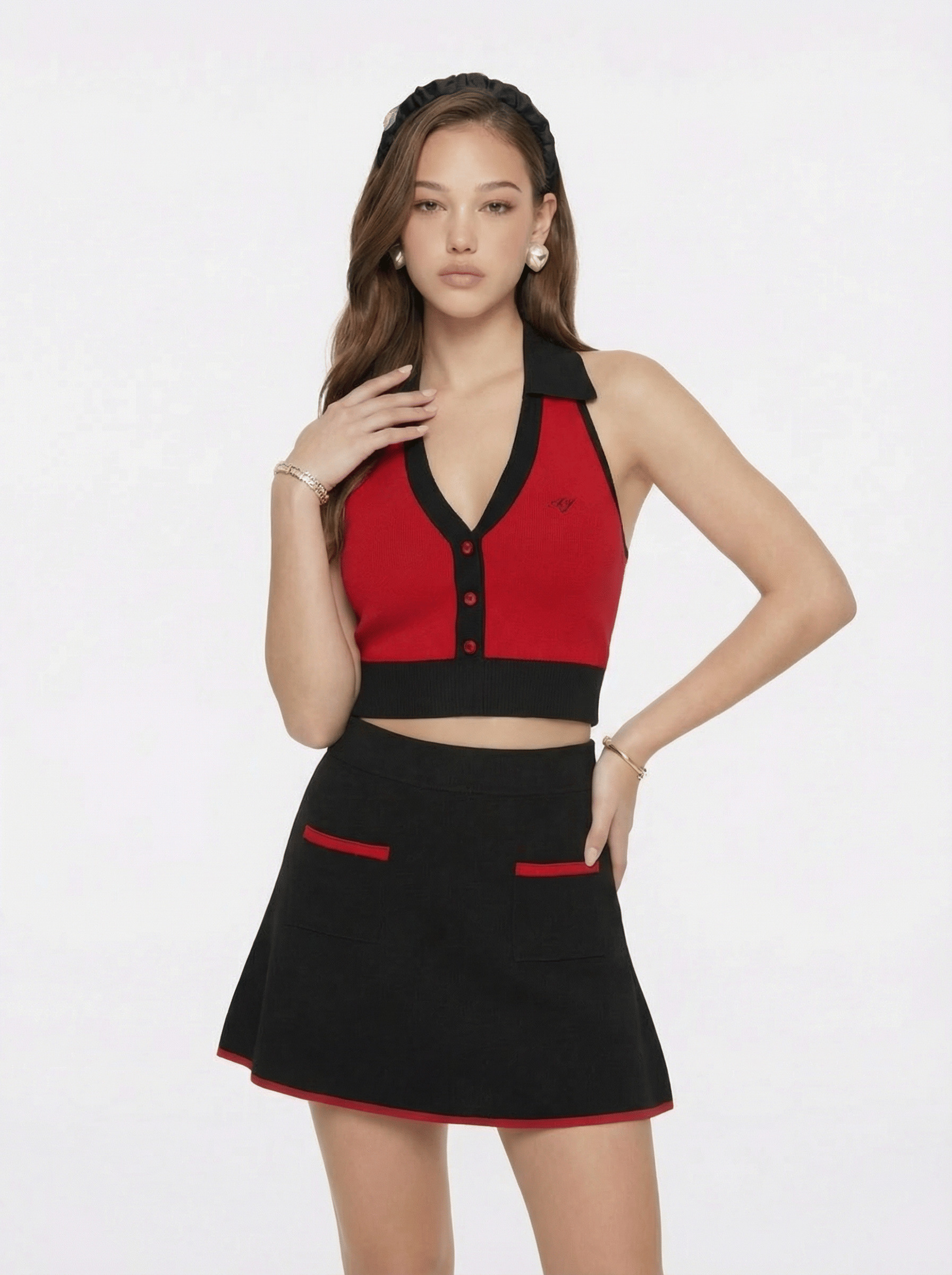 Wilhelmina Contrast Halter Knit Red Top made by Nana Jacqueline