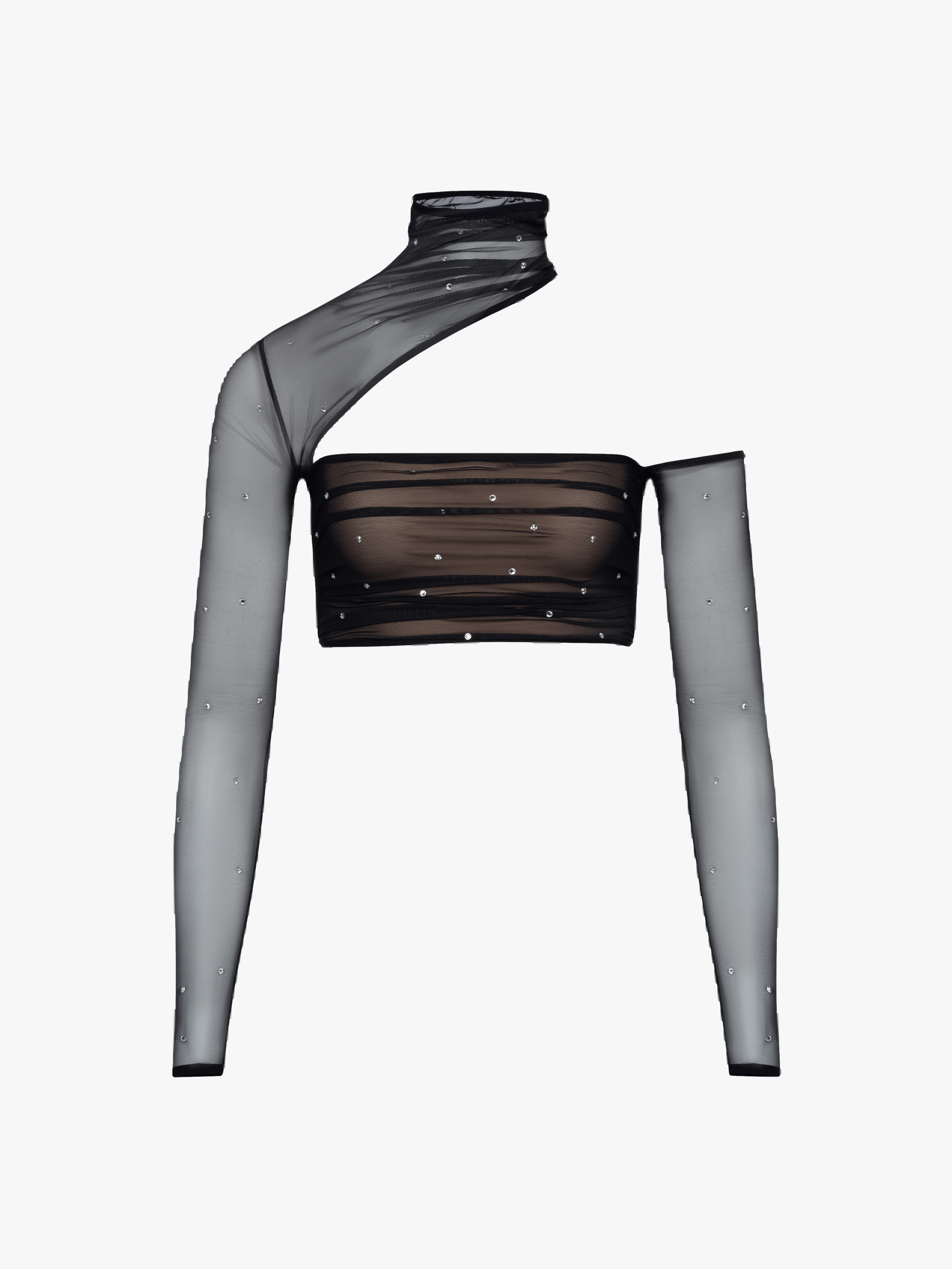 Open Shoulder Embellished Mesh Top made by NDS The Label