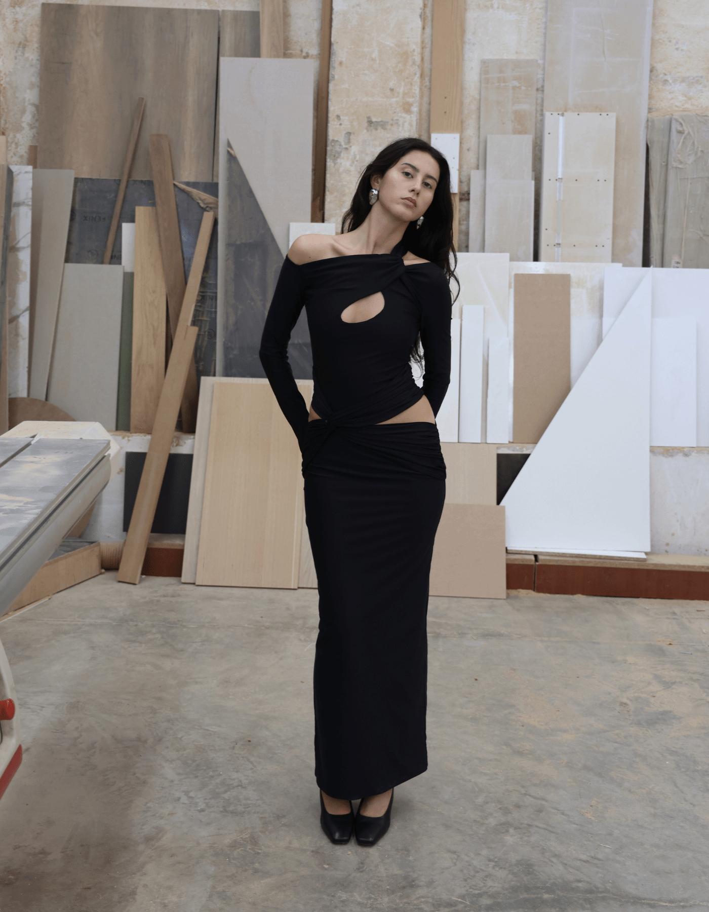 ORNYA Black Cut-Out Maxi Dress made by MAET