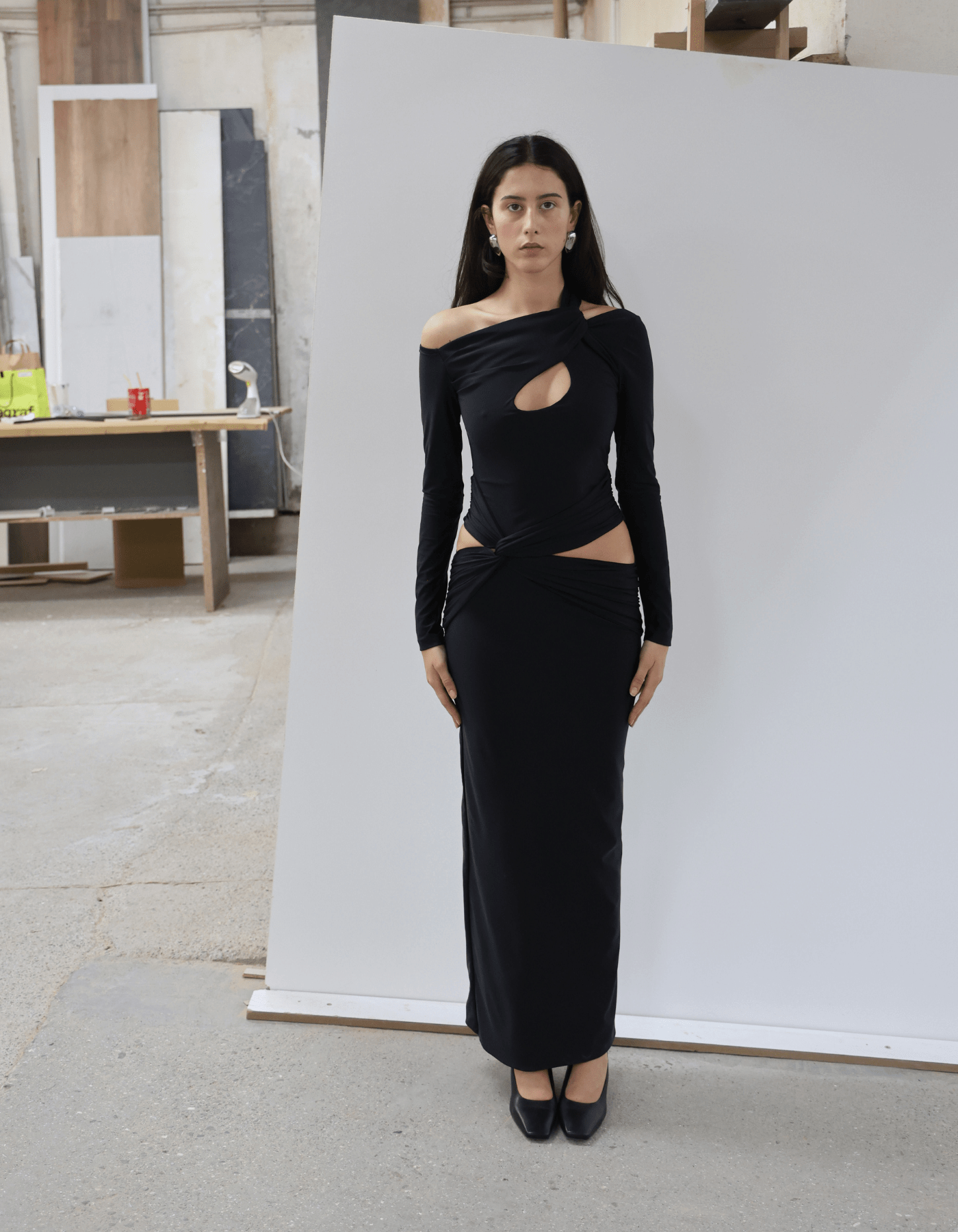 ORNYA Black Cut-Out Maxi Dress made by MAET