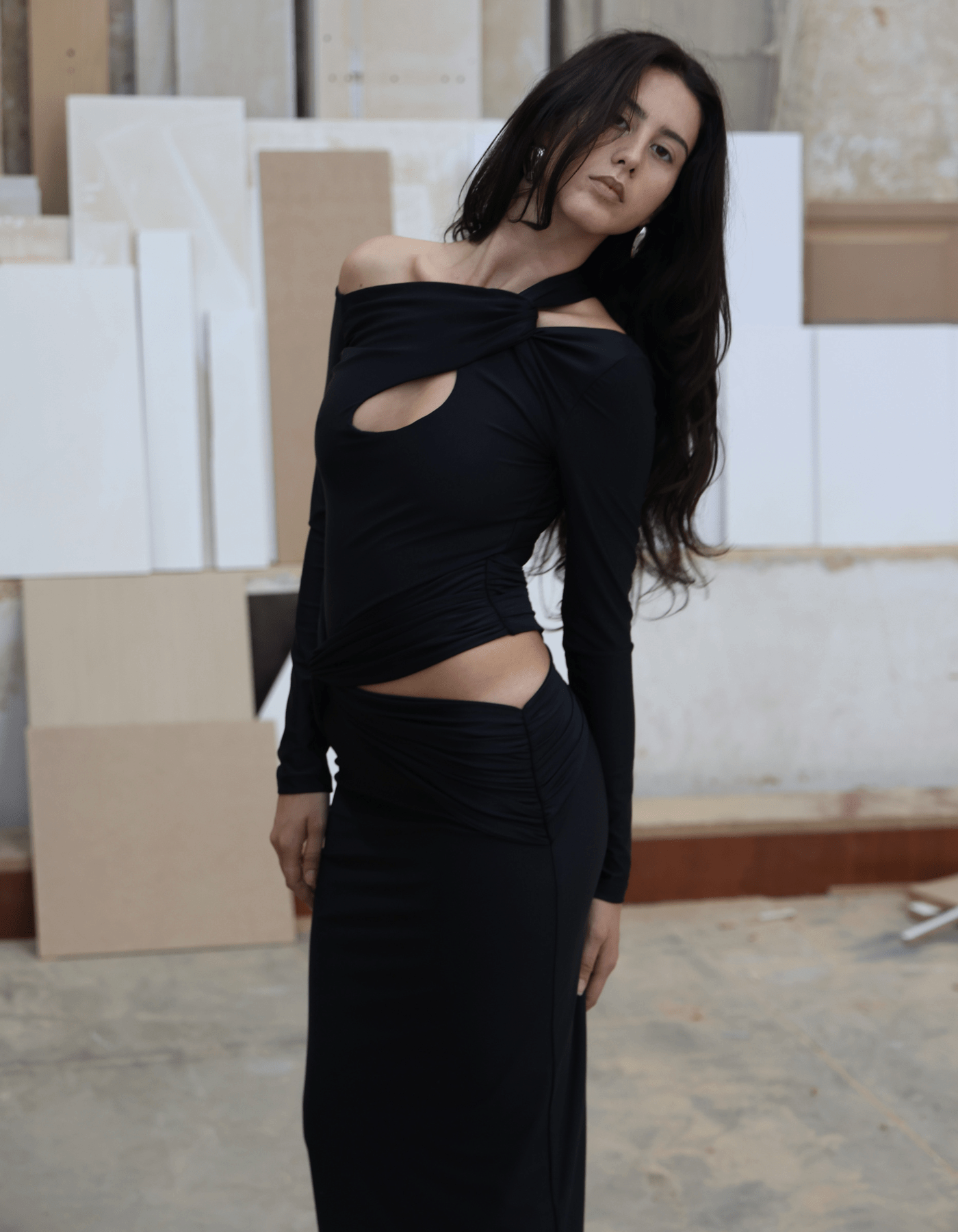ORNYA Black Cut-Out Maxi Dress made by MAET