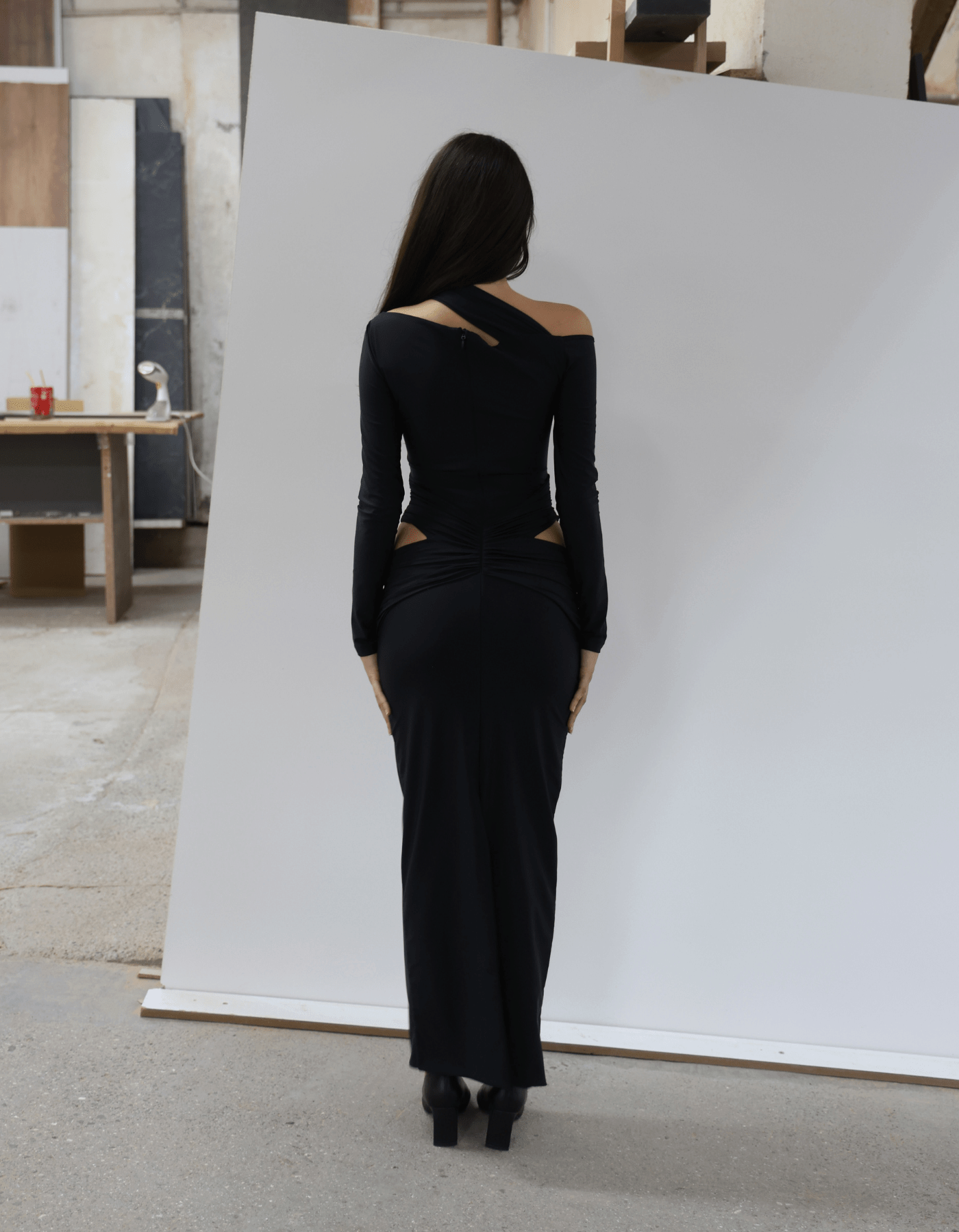 ORNYA Black Cut-Out Maxi Dress made by MAET