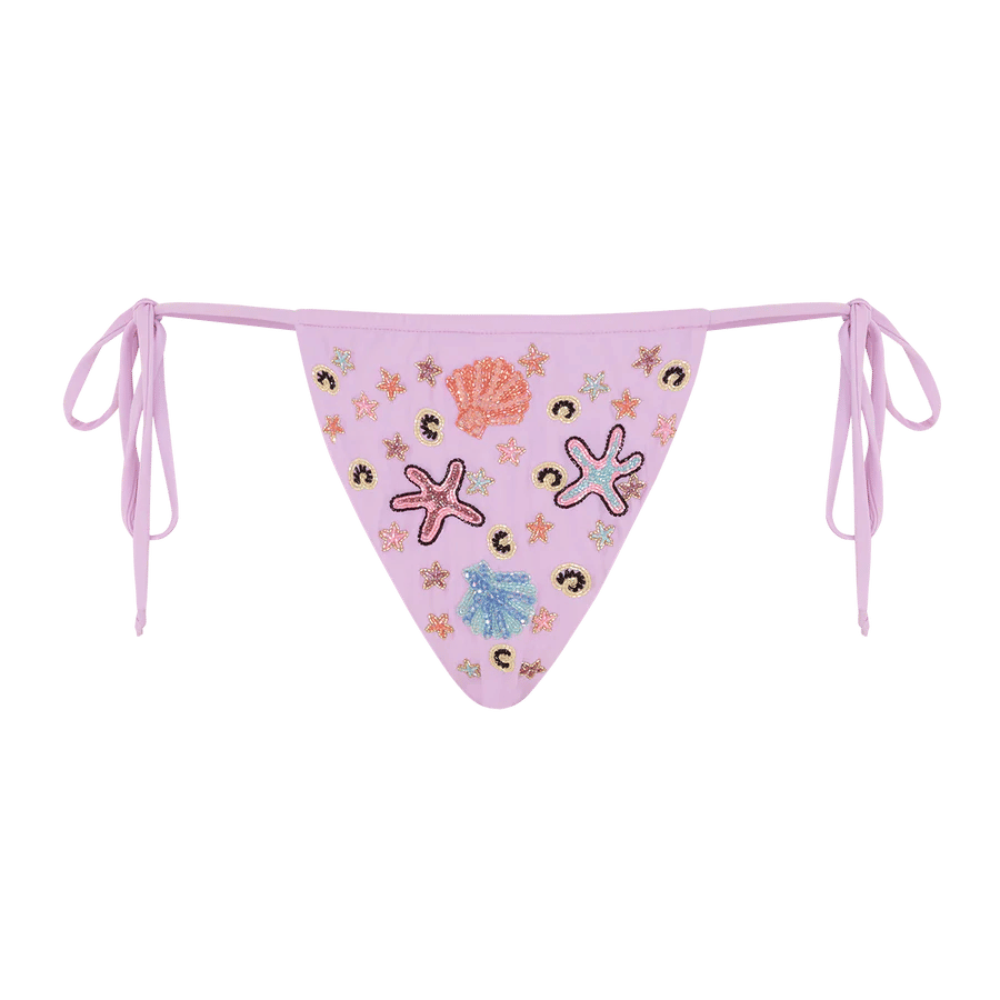 Fia Tropical Hand Embroidered Bikini Bottoms Lilac made by Oceanus Swimwear