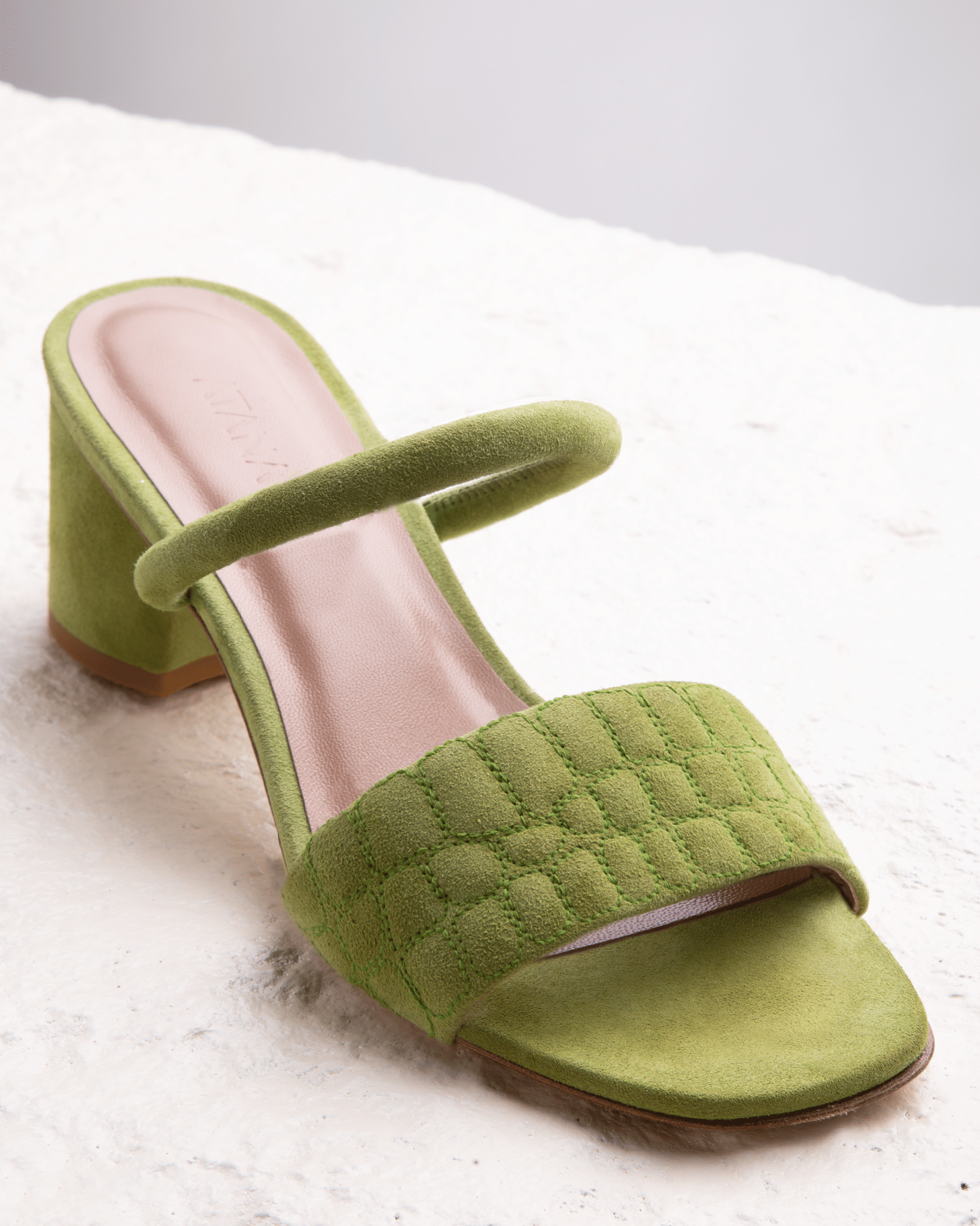 Quilted Croc Mule 55 Green in Green made by ATANA
