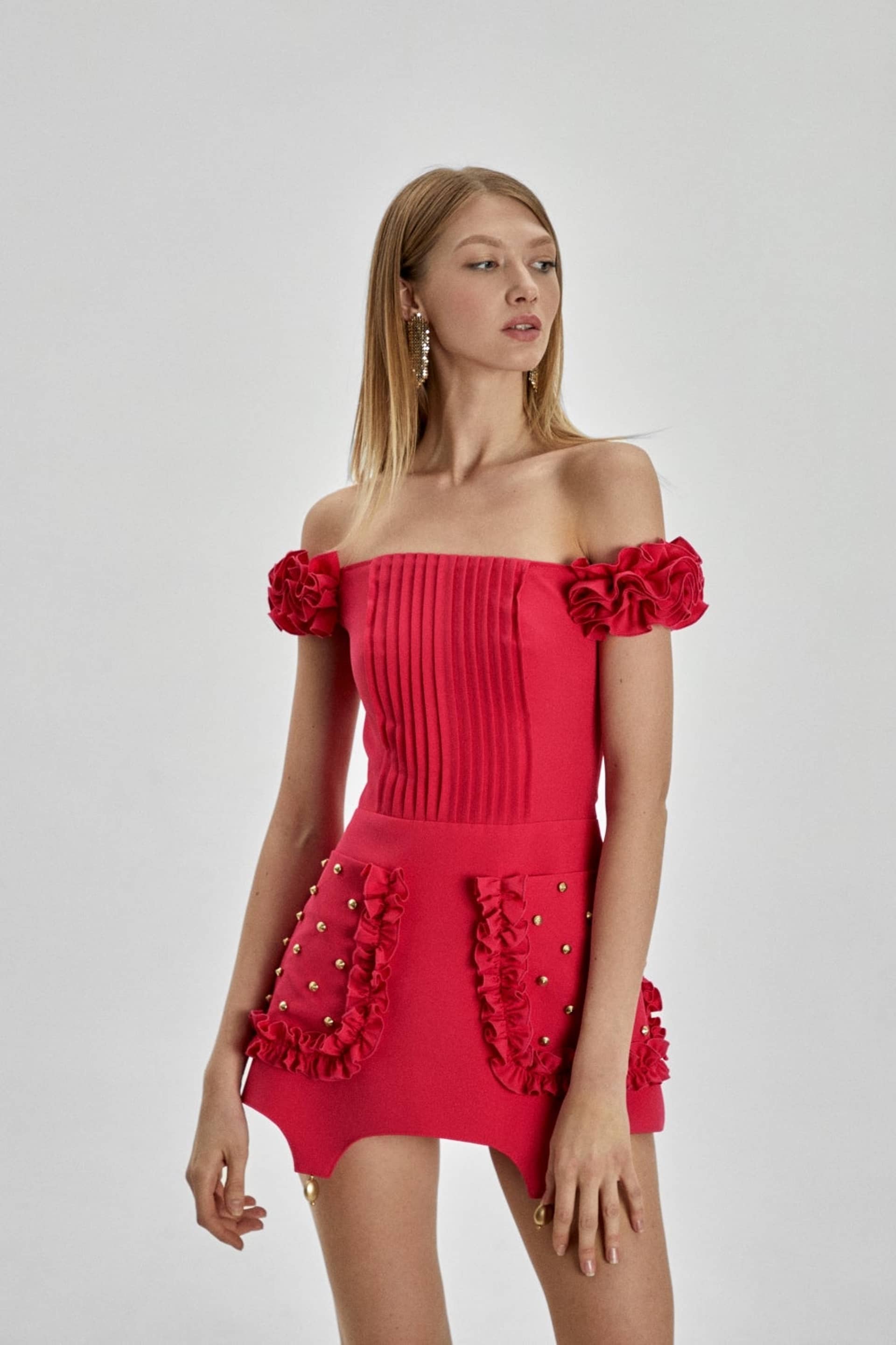 Ruffled Dress With Pocket in Pink made by Guranda